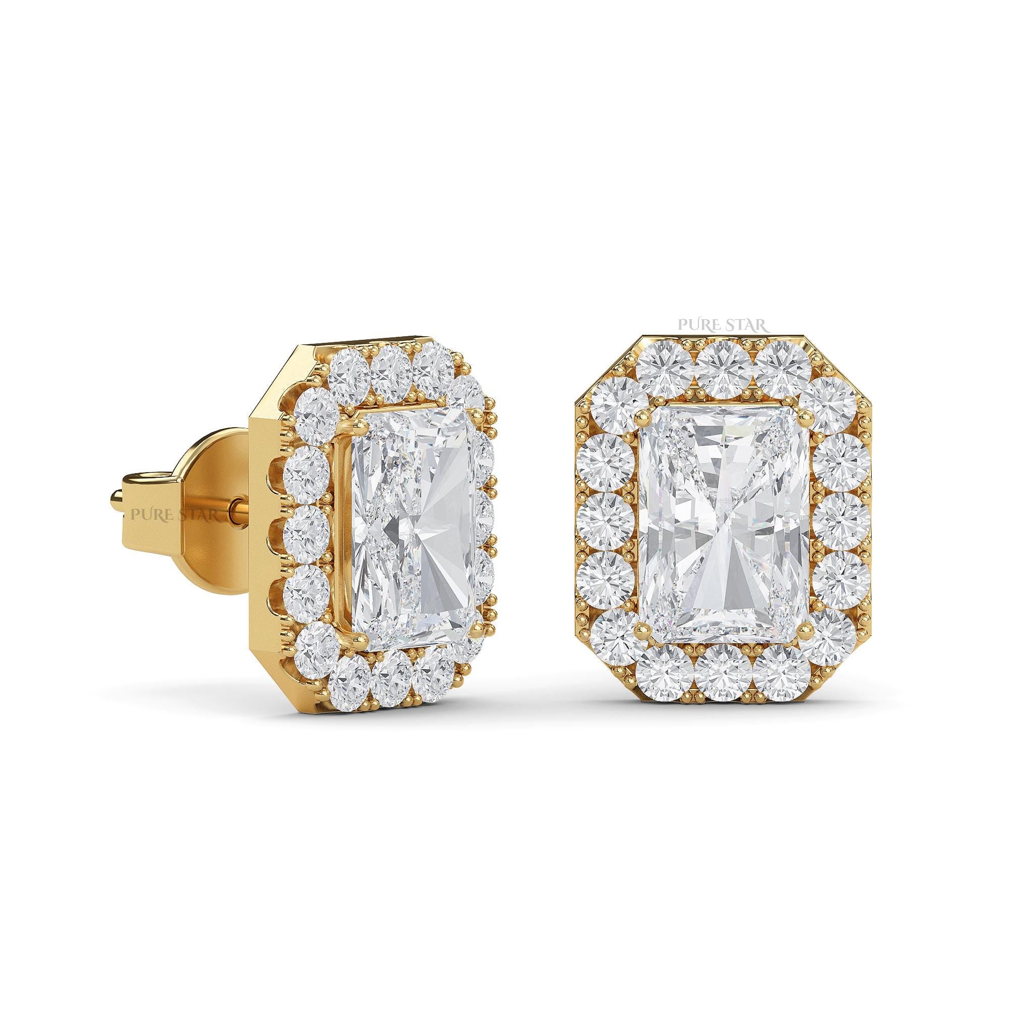 Radiant Cut Lab Grown Diamond Stud Earrings | IGI Certified Halo Earrings in Gold | Luxury Gift for Women