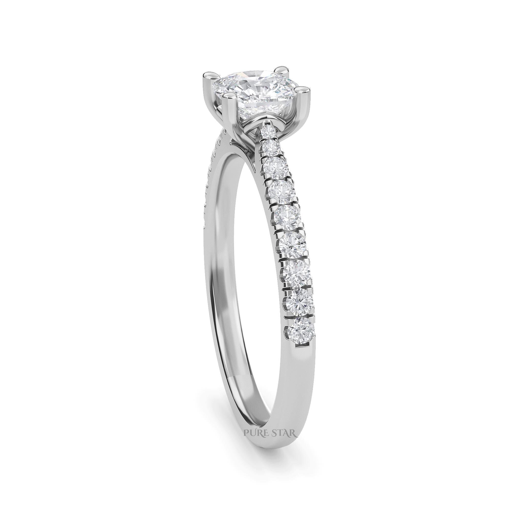 Cushion Cut Diamond Halo Engagement Ring, Pave Set Halo Lab Grown Diamond Bridal Ring, Lab Created Diamond Ring, Valentines Day Gifts