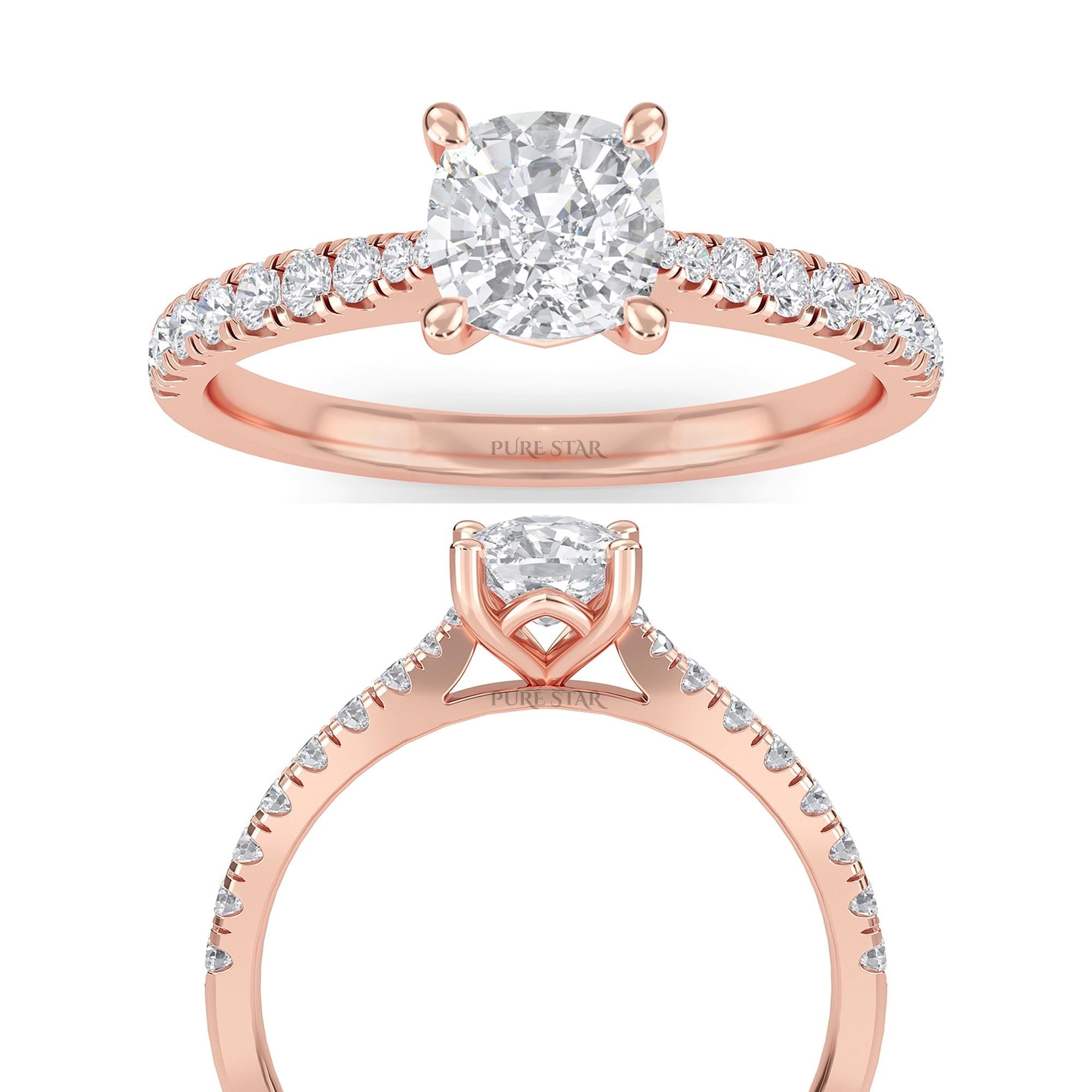 Cushion Cut Diamond Halo Engagement Ring, Pave Set Halo Lab Grown Diamond Bridal Ring, Lab Created Diamond Ring, Valentines Day Gifts