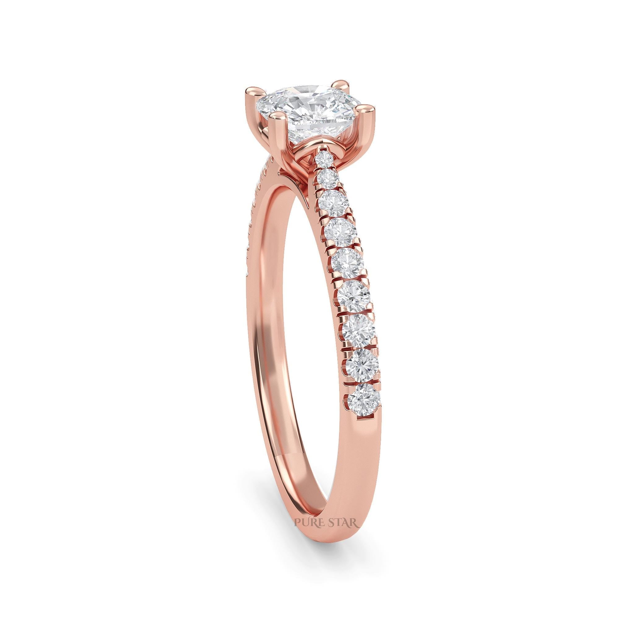 Cushion Cut Diamond Halo Engagement Ring, Pave Set Halo Lab Grown Diamond Bridal Ring, Lab Created Diamond Ring, Valentines Day Gifts