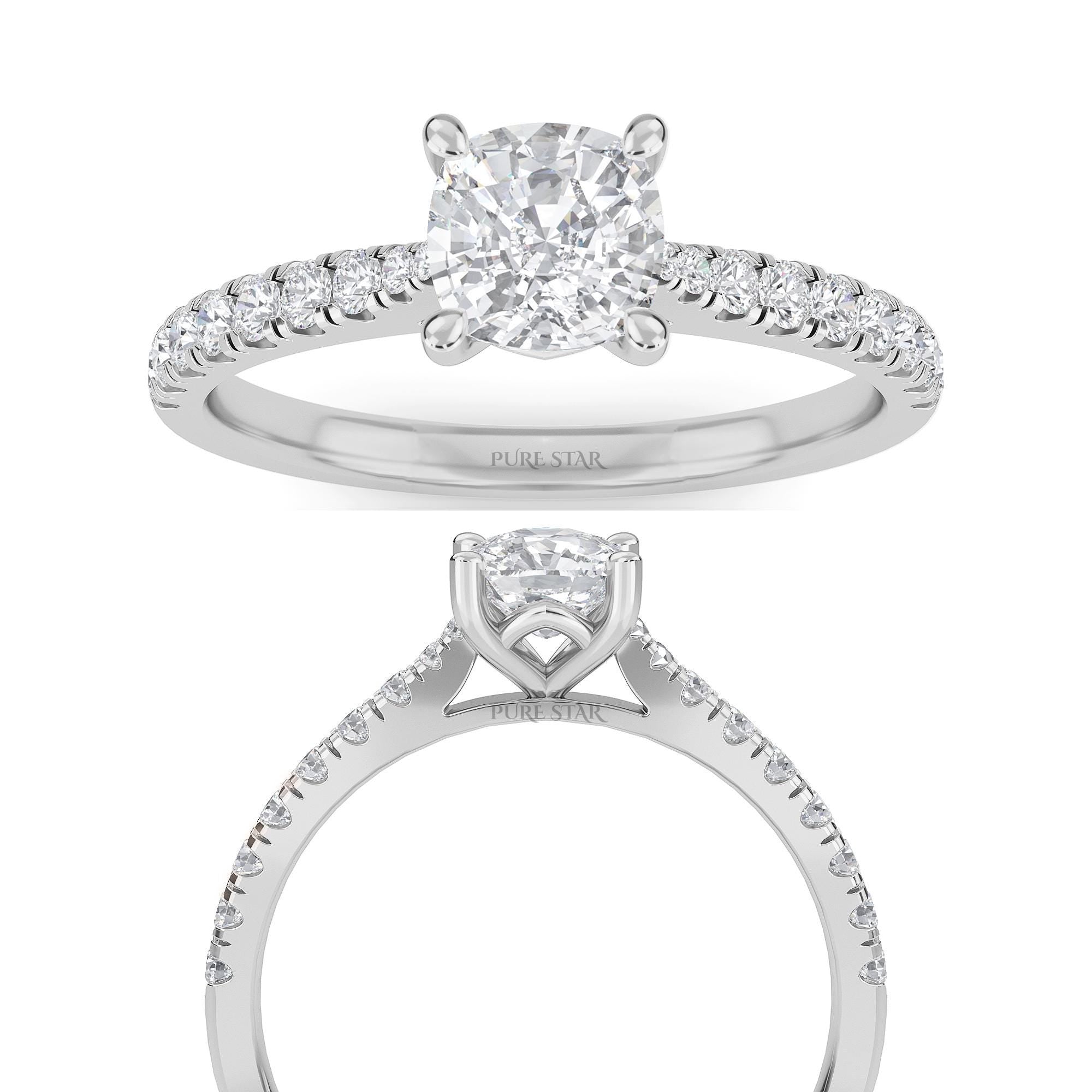 Cushion Cut Diamond Halo Engagement Ring, Pave Set Halo Lab Grown Diamond Bridal Ring, Lab Created Diamond Ring, Valentines Day Gifts