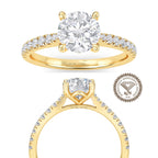 Round Halo Engagement Ring 14K Solid Yellow Gold Ring, Lab Grown Diamond Engagement Ring, Halo Bridal Ring, Proposal Ring for Her