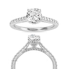 2 carat DE Color VVSVS Clarity IGI Certified Cushion Cut Lab Grown Diamond Hidden Halo Engagement Ring Set, Matching Diamond Band For Her