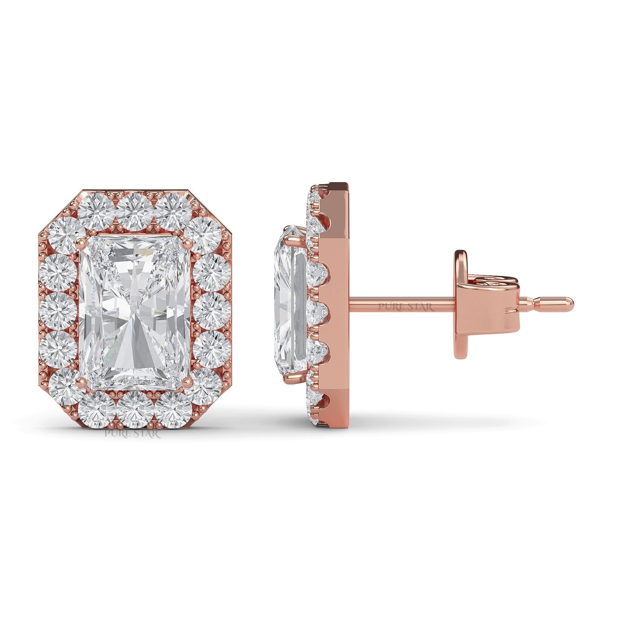 Radiant Cut Lab Grown Diamond Stud Earrings | IGI Certified Halo Earrings in Gold | Luxury Gift for Women