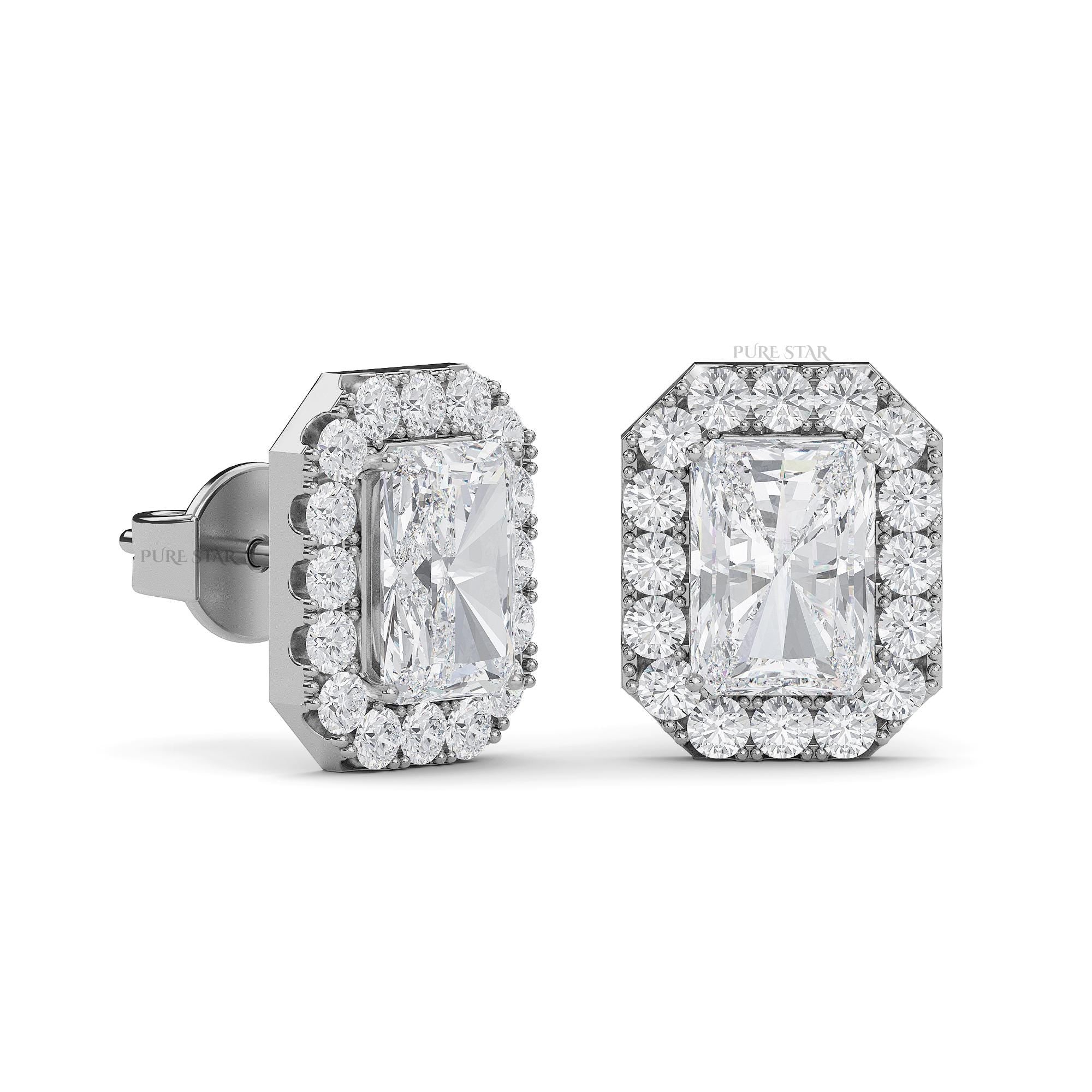 Radiant Cut Lab Grown Diamond Stud Earrings | IGI Certified Halo Earrings in Gold | Luxury Gift for Women