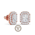 Radiant Cut Lab Grown Diamond Stud Earrings | IGI Certified Halo Earrings in Gold | Luxury Gift for Women