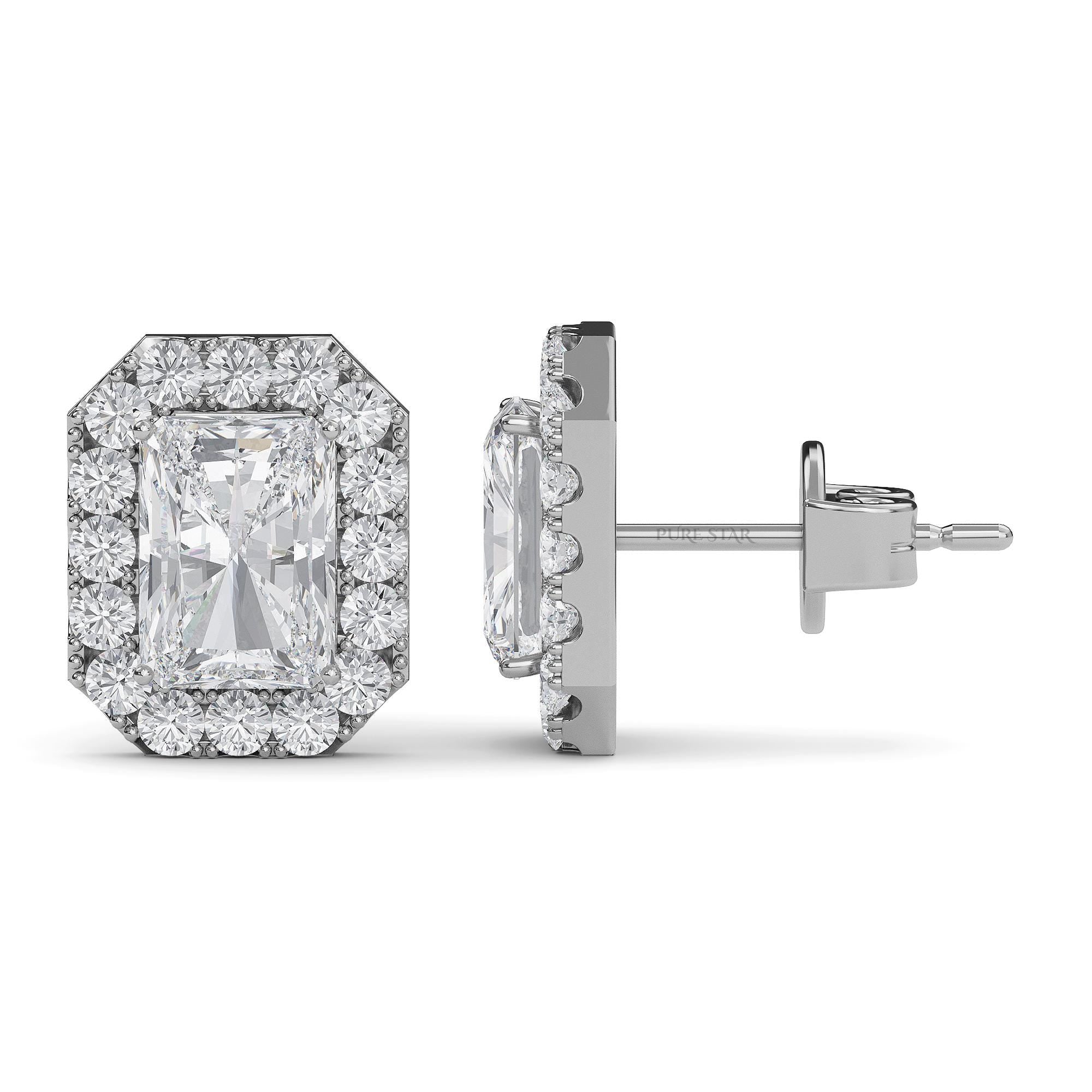 Radiant Cut Lab Grown Diamond Stud Earrings | IGI Certified Halo Earrings in Gold | Luxury Gift for Women