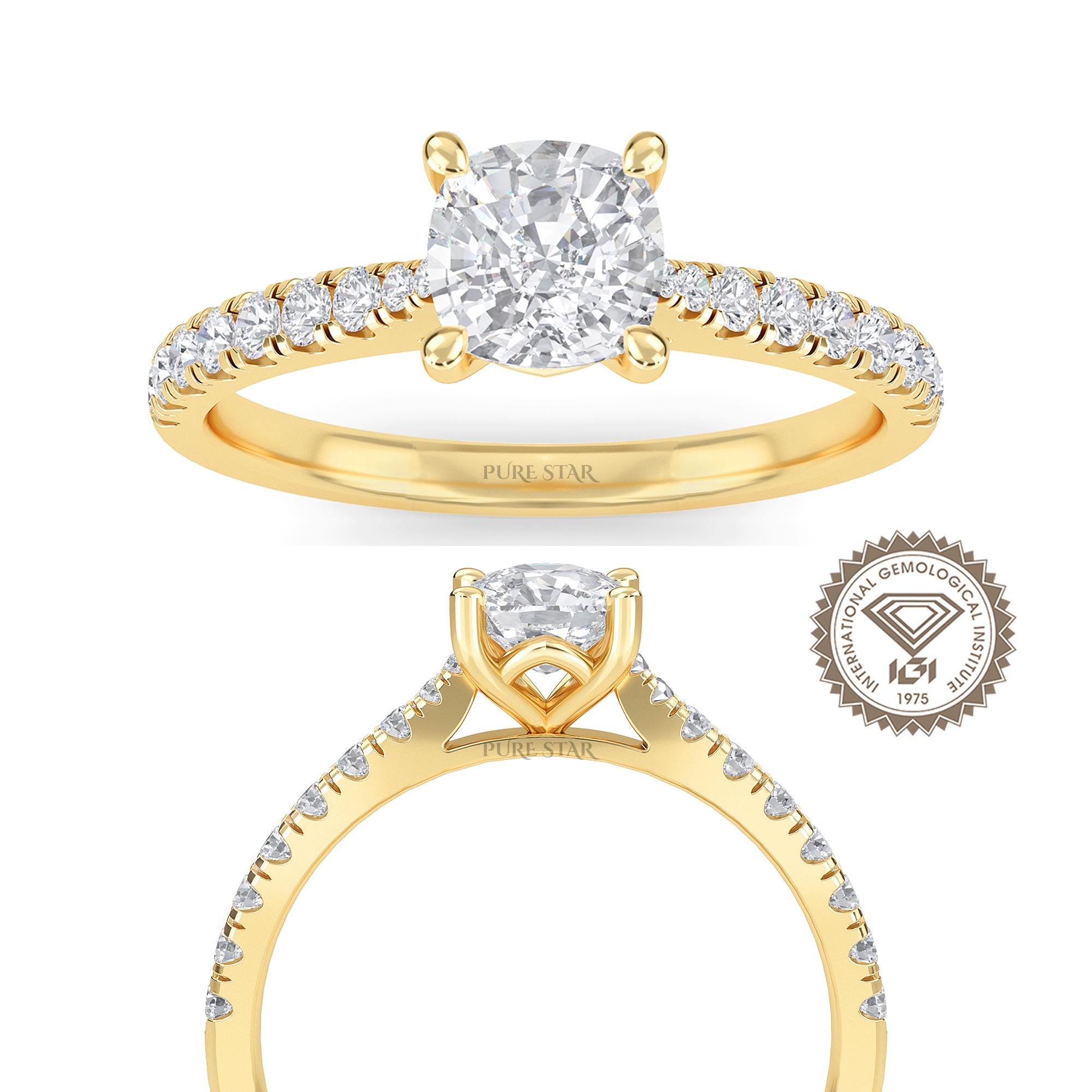 Cushion Cut Diamond Halo Engagement Ring, Pave Set Halo Lab Grown Diamond Bridal Ring, Lab Created Diamond Ring, Valentines Day Gifts