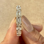 East West Set Emerald Cut Lab Grown Diamond Wedding Band, Shared Prong Diamond Band, Anniversary Band, Full Eternity Stackable Bridal Band