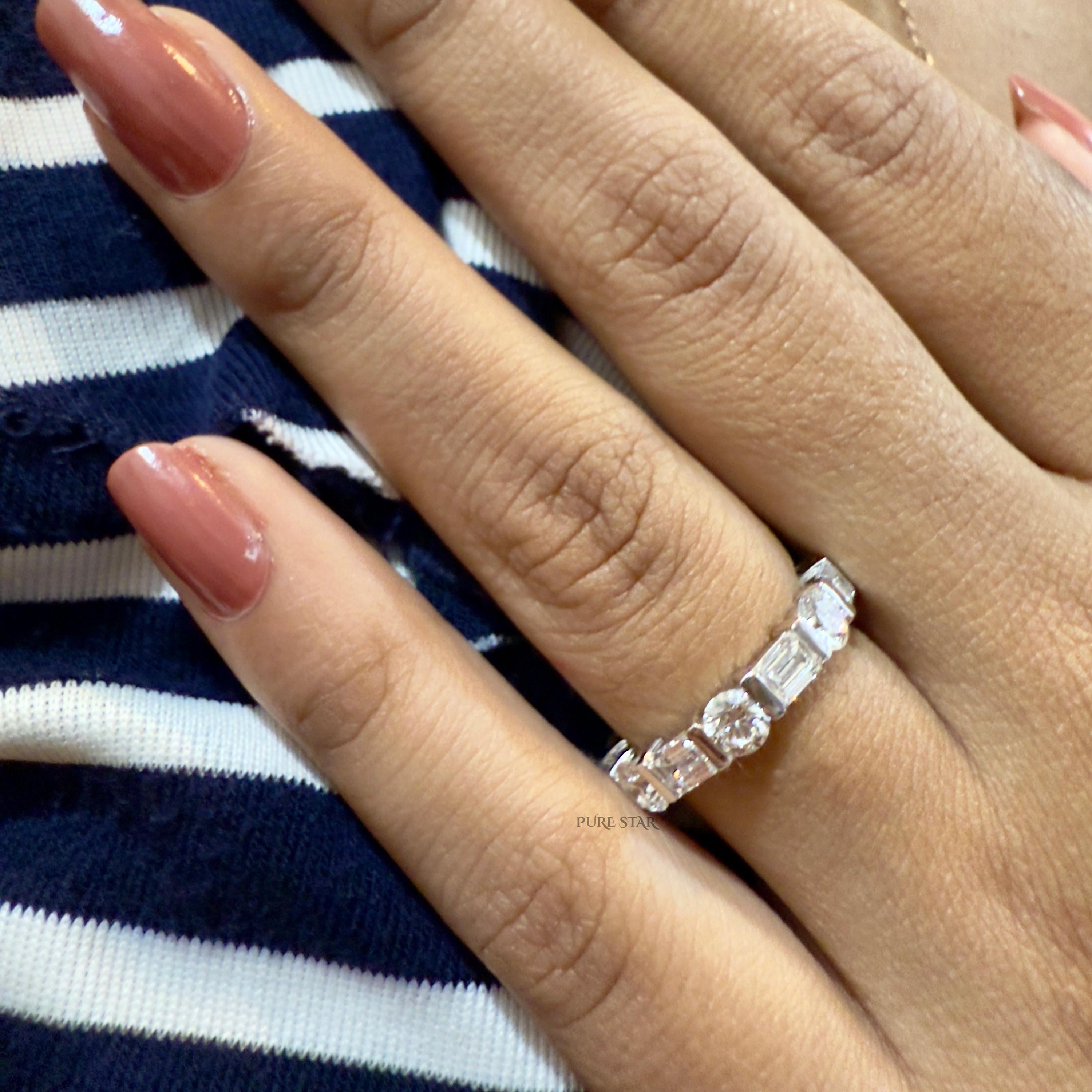 Lab Grown Diamond Wedding Band, 14k Gold Emerald & Round Cut Full Eternity Lab Grown Diamond Anniversary Ring, Bridal Ring For Her