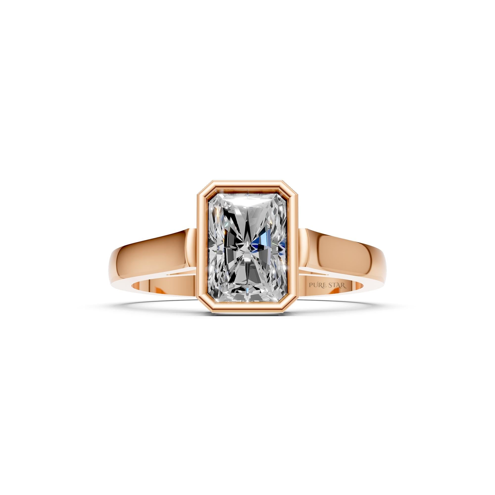 Radiant Cut Lab Grown Diamond Ring, 1.50 TCW Bezel Set Solitaire, 14K Yellow Gold Band, IGI Certified Engagement Ring, Modern Gift