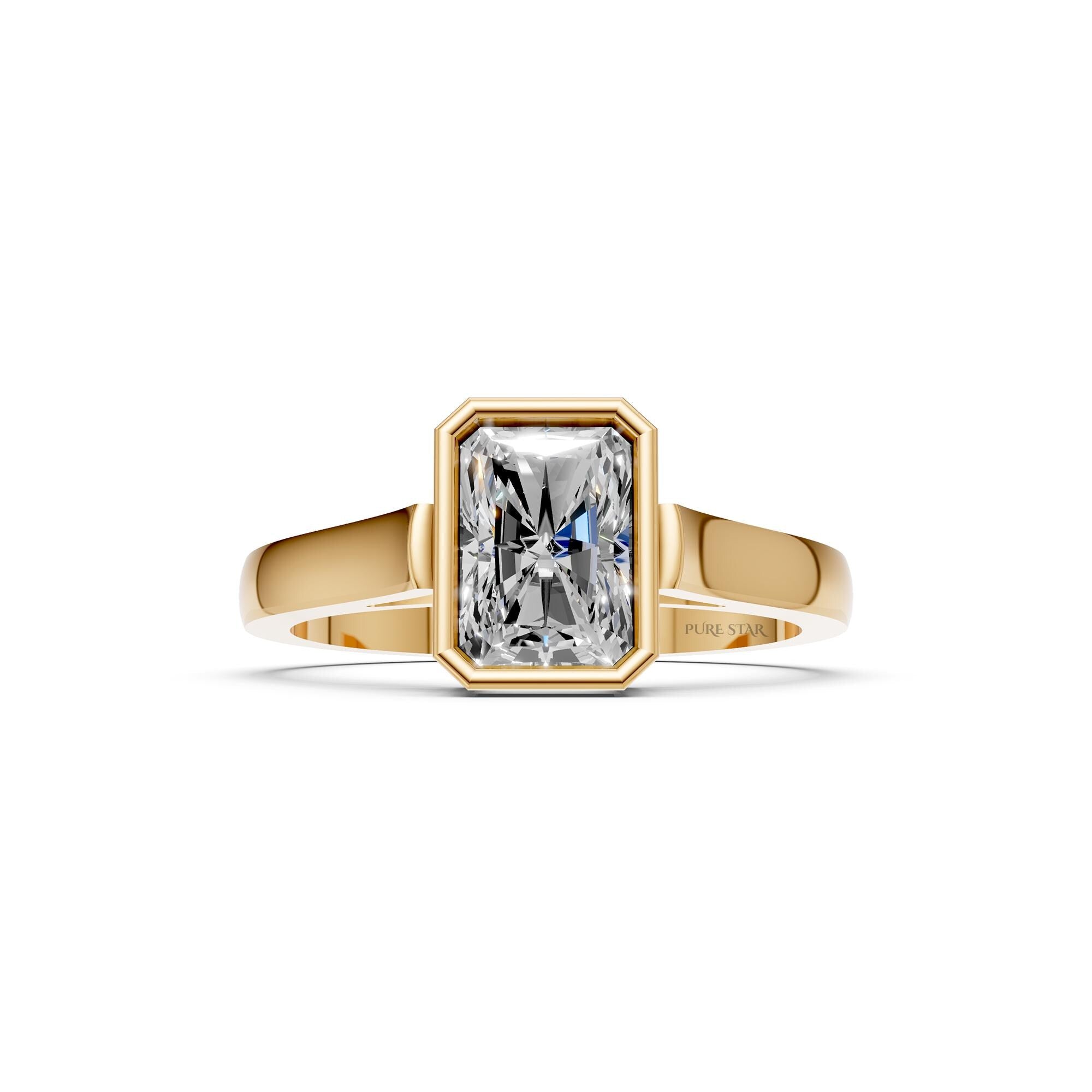 Radiant Cut Lab Grown Diamond Ring, 1.50 TCW Bezel Set Solitaire, 14K Yellow Gold Band, IGI Certified Engagement Ring, Modern Gift