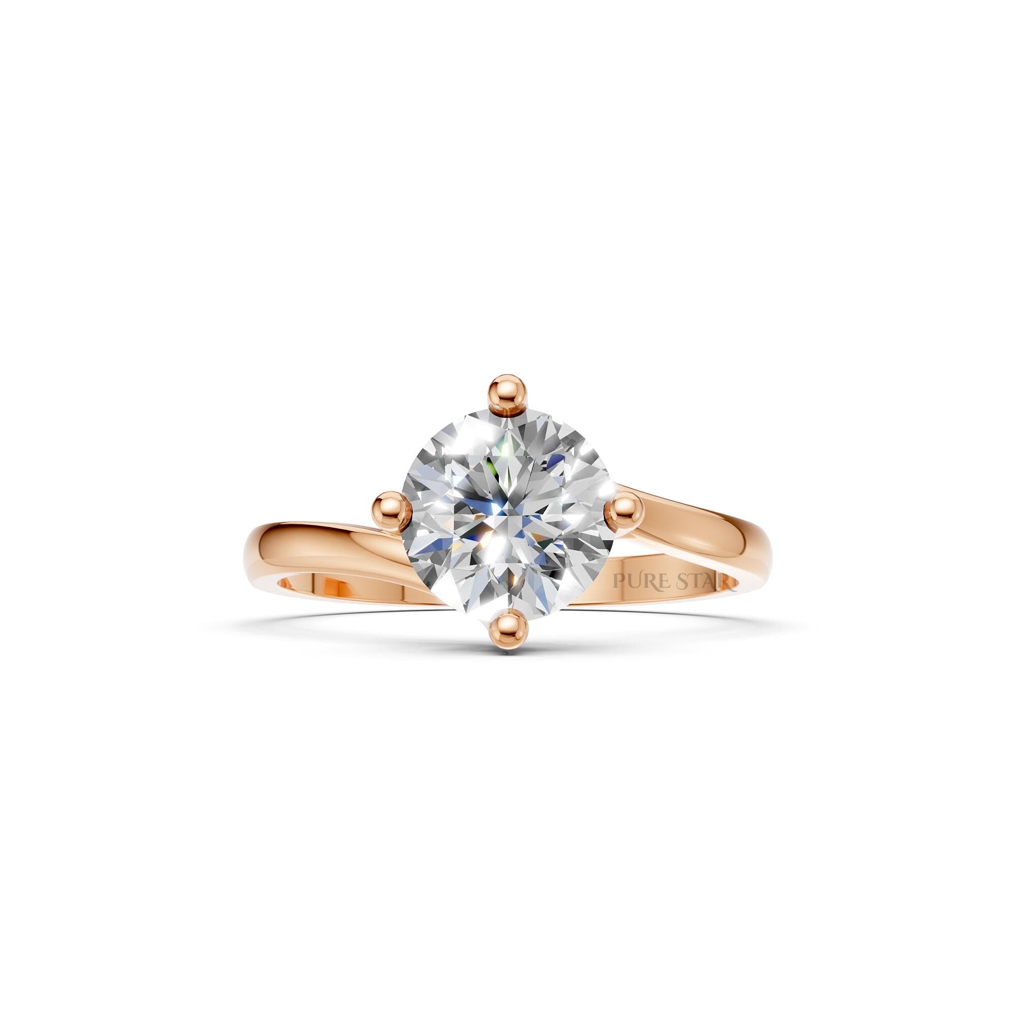 Diamond Solitaire Engagement Ring, Yellow Gold Lab Grown Round Ring, Brilliant Cut Solitaire Ring, Wide Engagement Ring, Anniversary Gift