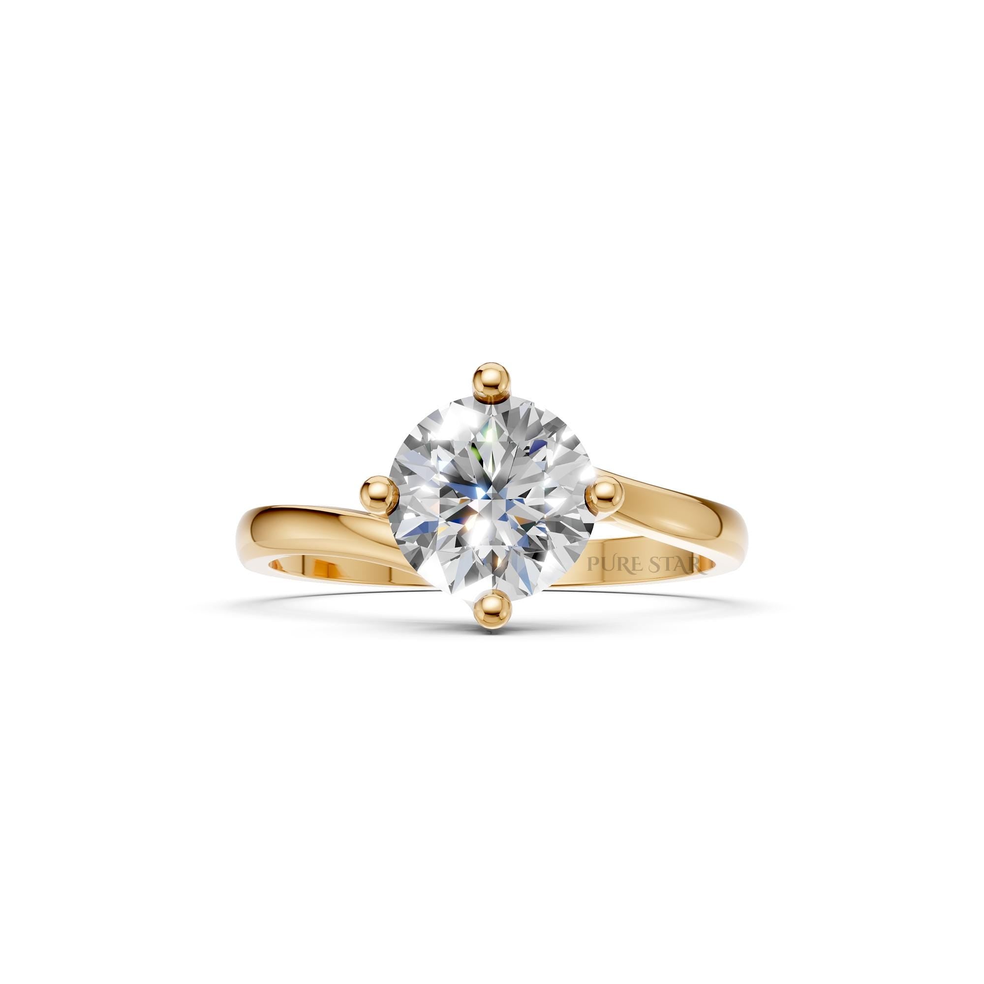 Diamond Solitaire Engagement Ring, Yellow Gold Lab Grown Round Ring, Brilliant Cut Solitaire Ring, Wide Engagement Ring, Anniversary Gift