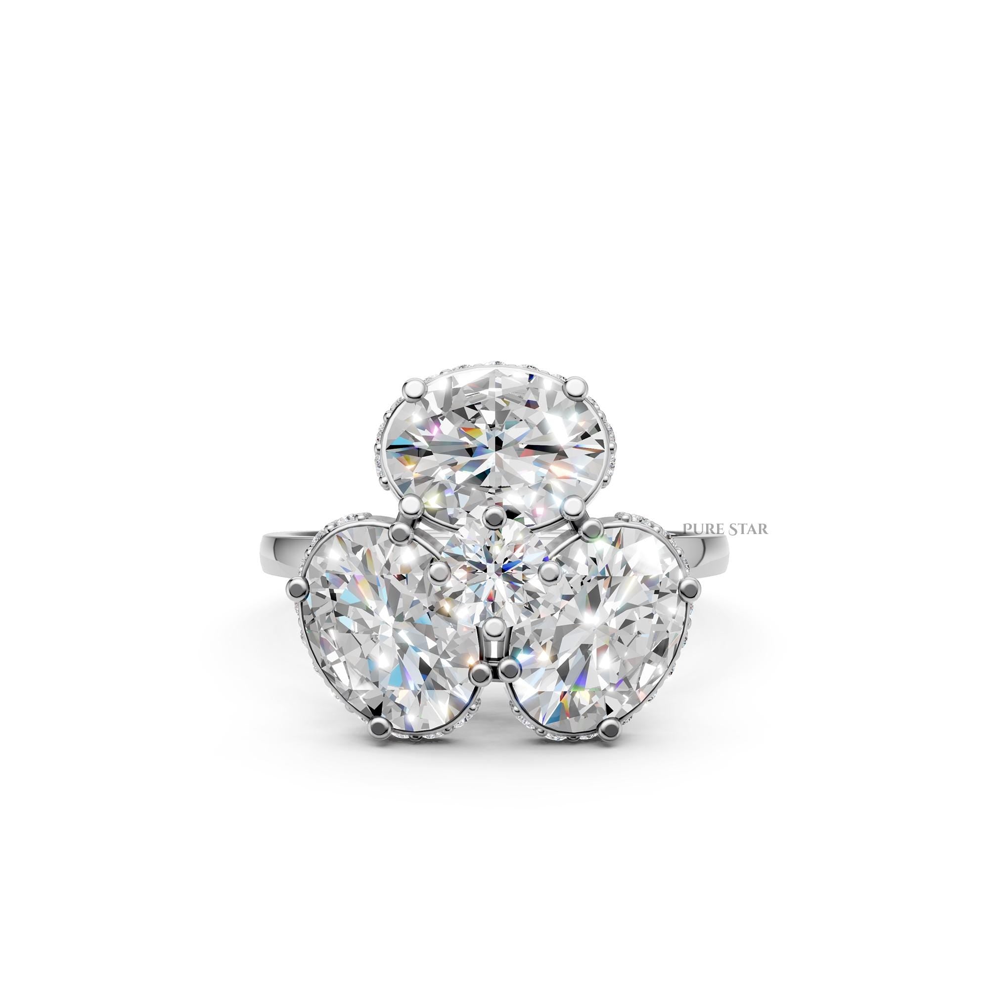 14K Gold Three Stone Engagement Ring, Oval Shape Lab Grown Diamond Ring, Dainty Anniversary Trilogy Ring for Her, Unique Gold Ring for Her