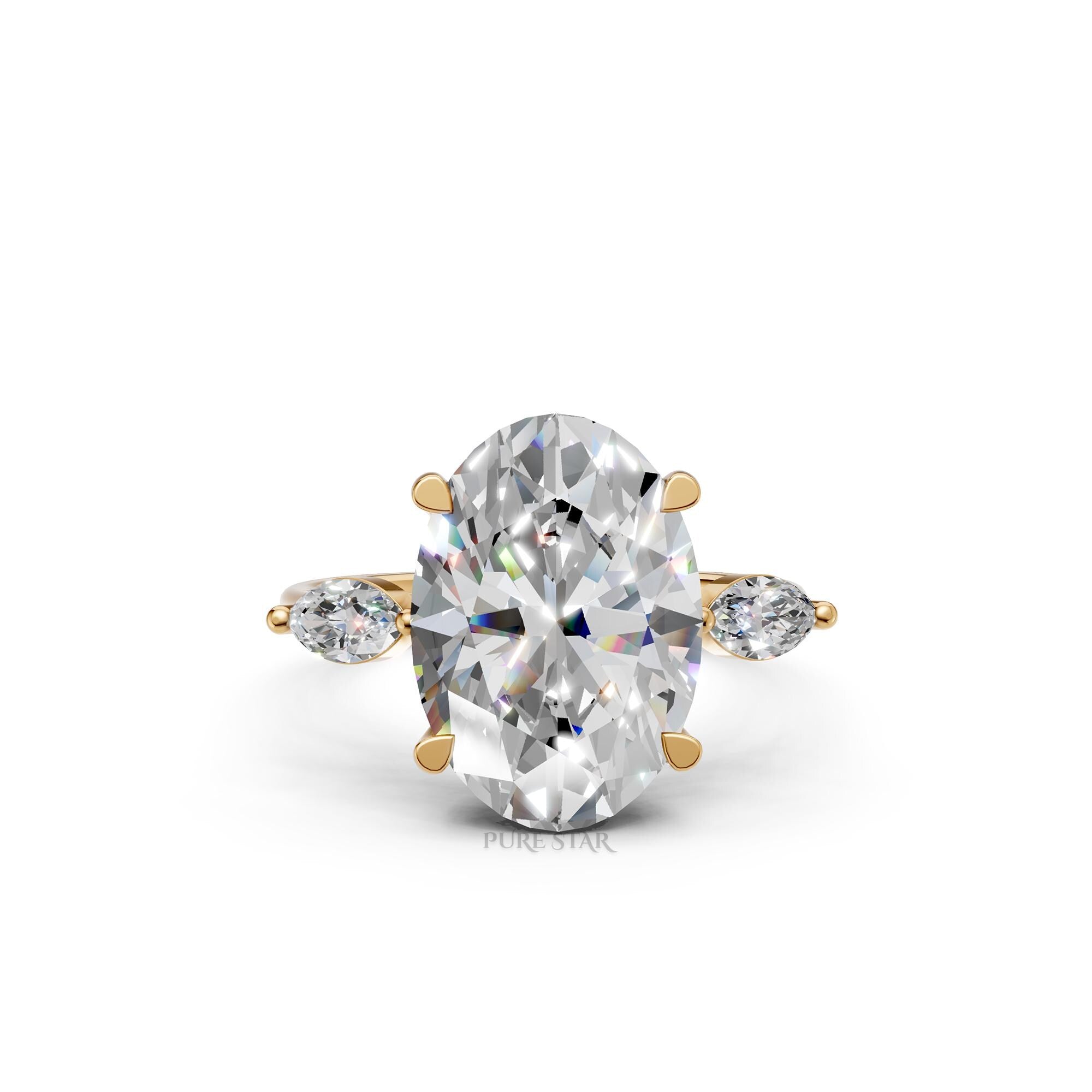 Oval Three Stone Diamond Ring 5 Carat Lab Grown Engagement Ring Trilogy Oval Ring Gold Luxury Bridal Gift for Her