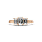 14K Yellow Gold Three Stone Emerald Cut Lab Grown Diamond Engagement Ring, Cathedral Set, IGI Certified
