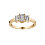 14K Yellow Gold Three Stone Emerald Cut Lab Grown Diamond Engagement Ring, Cathedral Set, IGI Certified