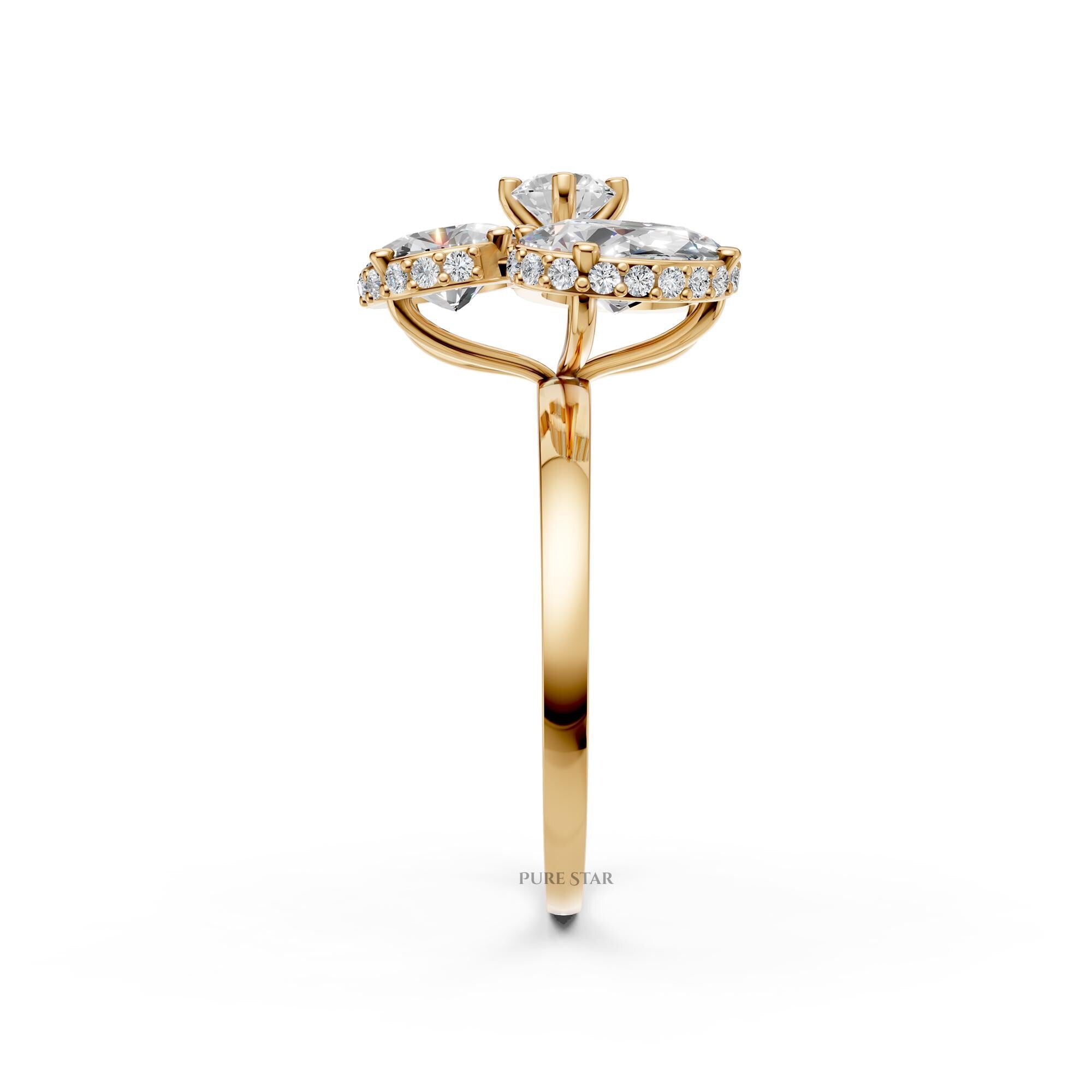 14K Gold Three Stone Engagement Ring, Oval Shape Lab Grown Diamond Ring, Dainty Anniversary Trilogy Ring for Her, Unique Gold Ring for Her