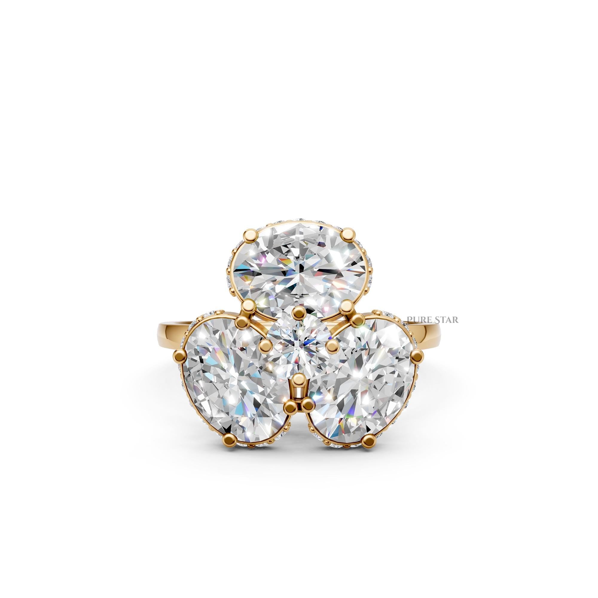 14K Gold Three Stone Engagement Ring, Oval Shape Lab Grown Diamond Ring, Dainty Anniversary Trilogy Ring for Her, Unique Gold Ring for Her