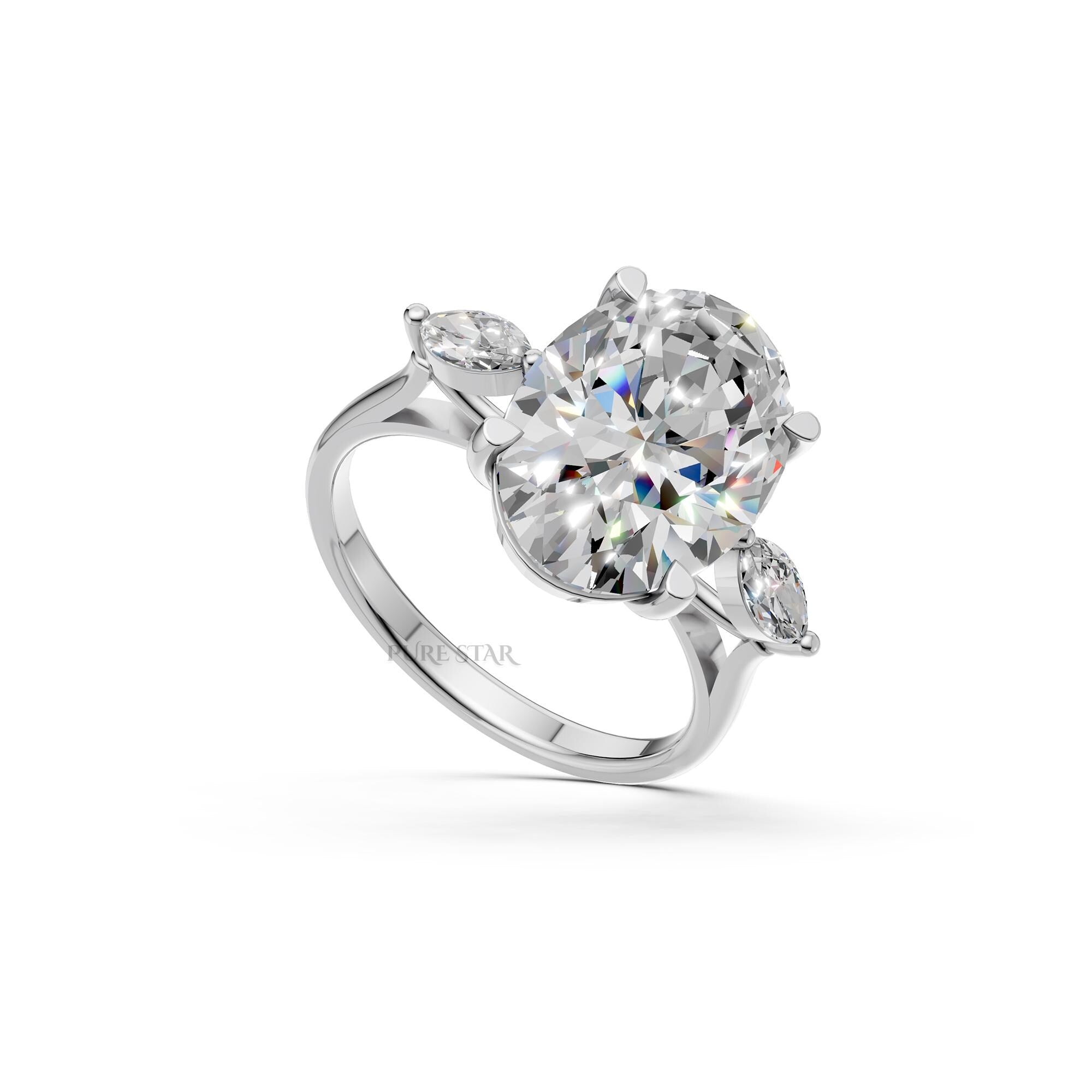Oval Three Stone Diamond Ring 5 Carat Lab Grown Engagement Ring Trilogy Oval Ring Gold Luxury Bridal Gift for Her