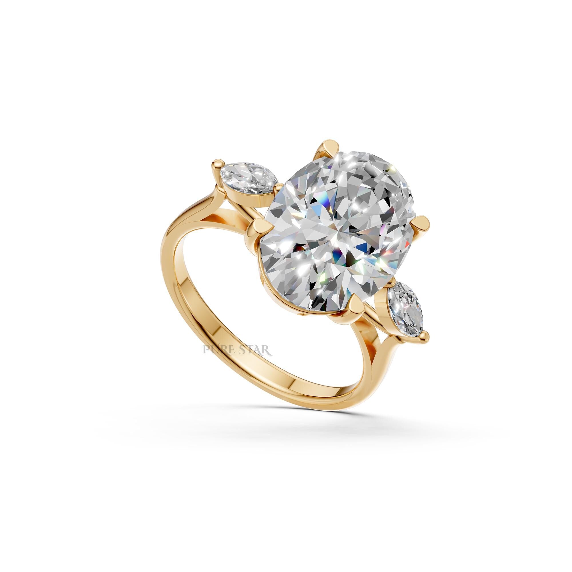 Oval Three Stone Diamond Ring 5 Carat Lab Grown Engagement Ring Trilogy Oval Ring Gold Luxury Bridal Gift for Her