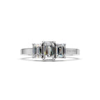 14K Yellow Gold Three Stone Emerald Cut Lab Grown Diamond Engagement Ring, Cathedral Set, IGI Certified