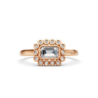 Emerald Cut Bezel Diamond Ring Art Deco Halo Engagement Ring Lab Grown Diamond Round Gold Proposal Ring Gift for Her