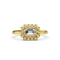 Emerald Cut Bezel Diamond Ring Art Deco Halo Engagement Ring Lab Grown Diamond Round Gold Proposal Ring Gift for Her