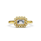 Emerald Cut Bezel Diamond Ring Art Deco Halo Engagement Ring Lab Grown Diamond Round Gold Proposal Ring Gift for Her