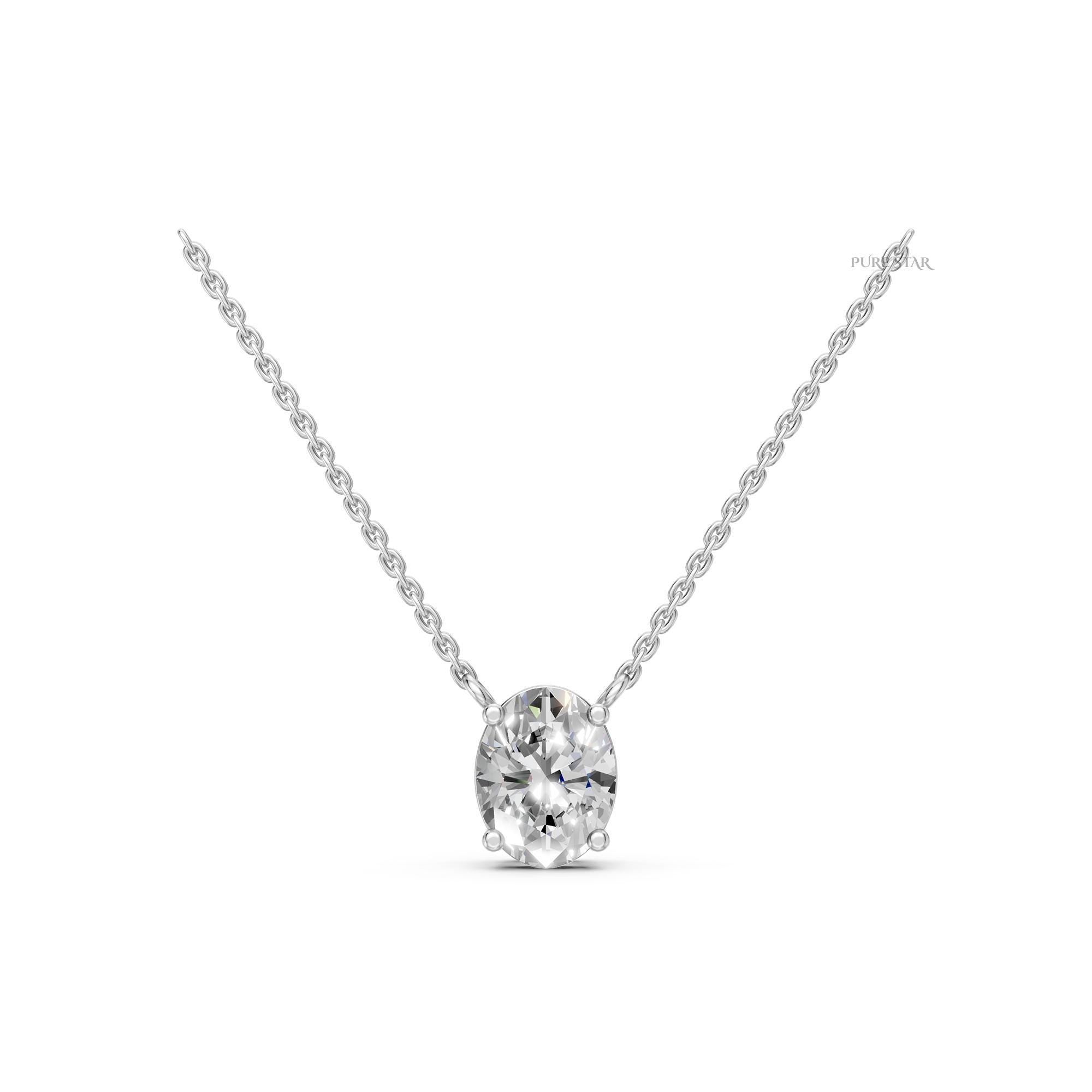 Oval Lab Grown Diamond Necklace | Solitaire Oval Diamond Pendant in 14K Gold | Luxury Anniversary Gift for Her