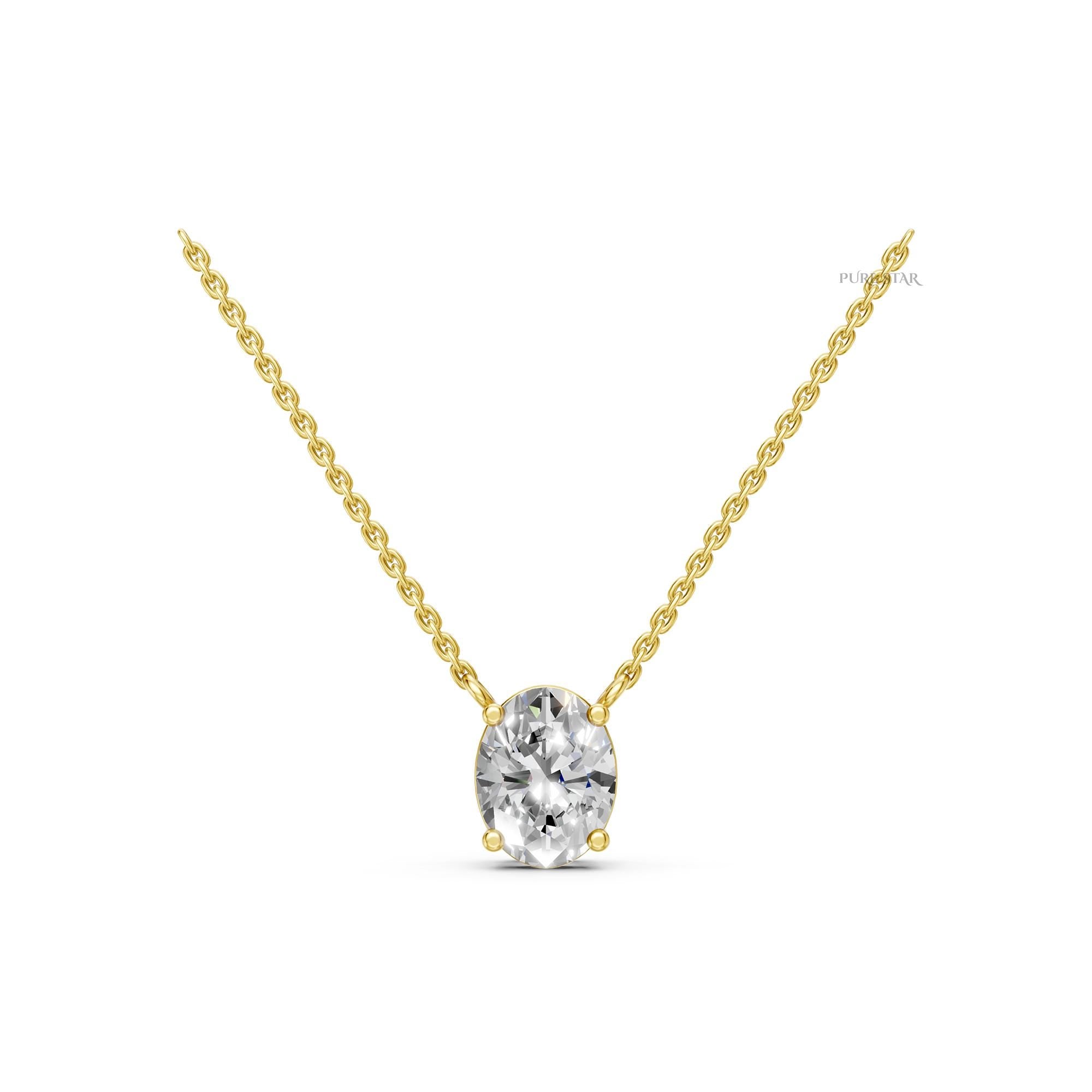 Oval Lab Grown Diamond Necklace | Solitaire Oval Diamond Pendant in 14K Gold | Luxury Anniversary Gift for Her