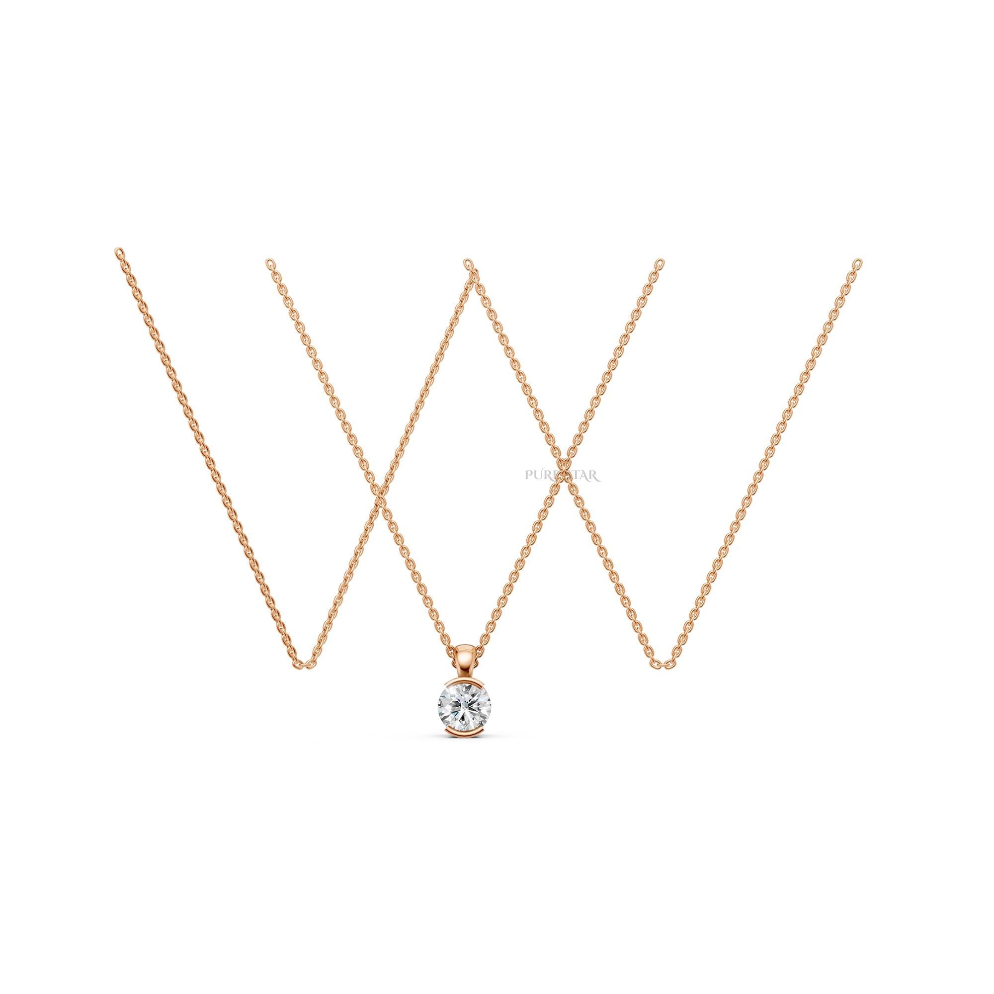 Solitaire Lab Grown Diamond Pendant | Round Cut Diamond Necklace in Gold | Minimalist Anniversary Gift for Women