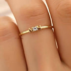 Custom Initial Letter Ring 14K Gold | Round Lab Grown Diamond Letter Ring | Yellow Gold Name Ring