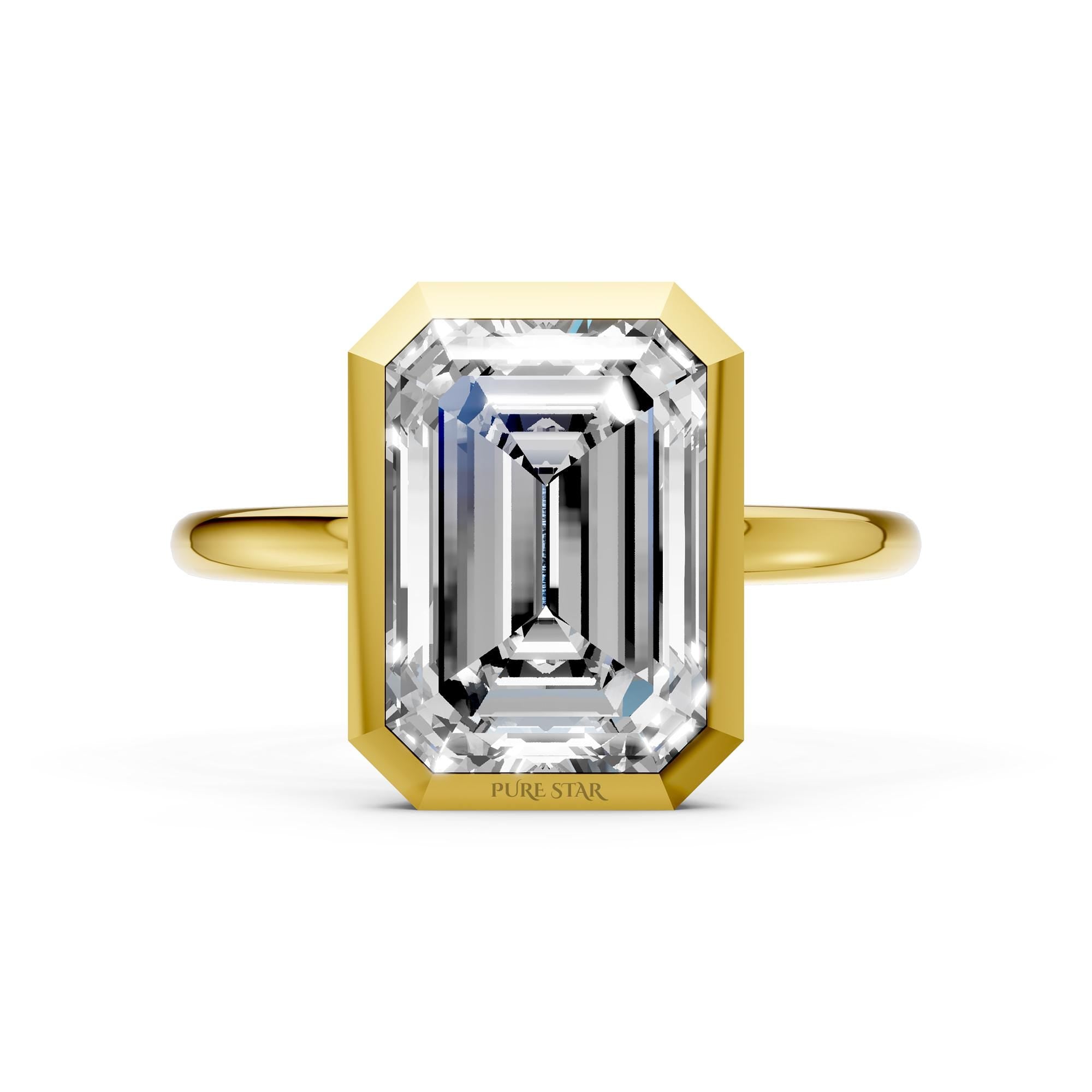 Emerald Cut Lab Grown Diamond Ring | CVD Solitaire Engagement Ring 25 CT Yellow Gold | Luxury Promise Ring for Women