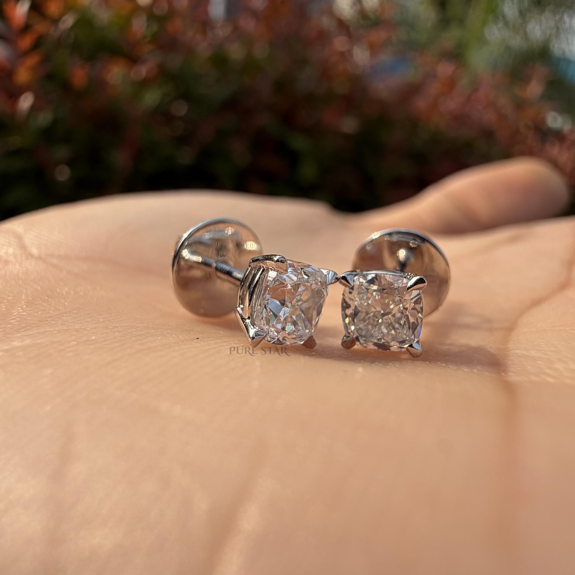 Cushion Lab Grown Diamond Stud Earrings, Cushion Diamond Studs, 0.5-4.0CT Cushion Earrings, Anniversary Gift for Women, Wedding Earrings