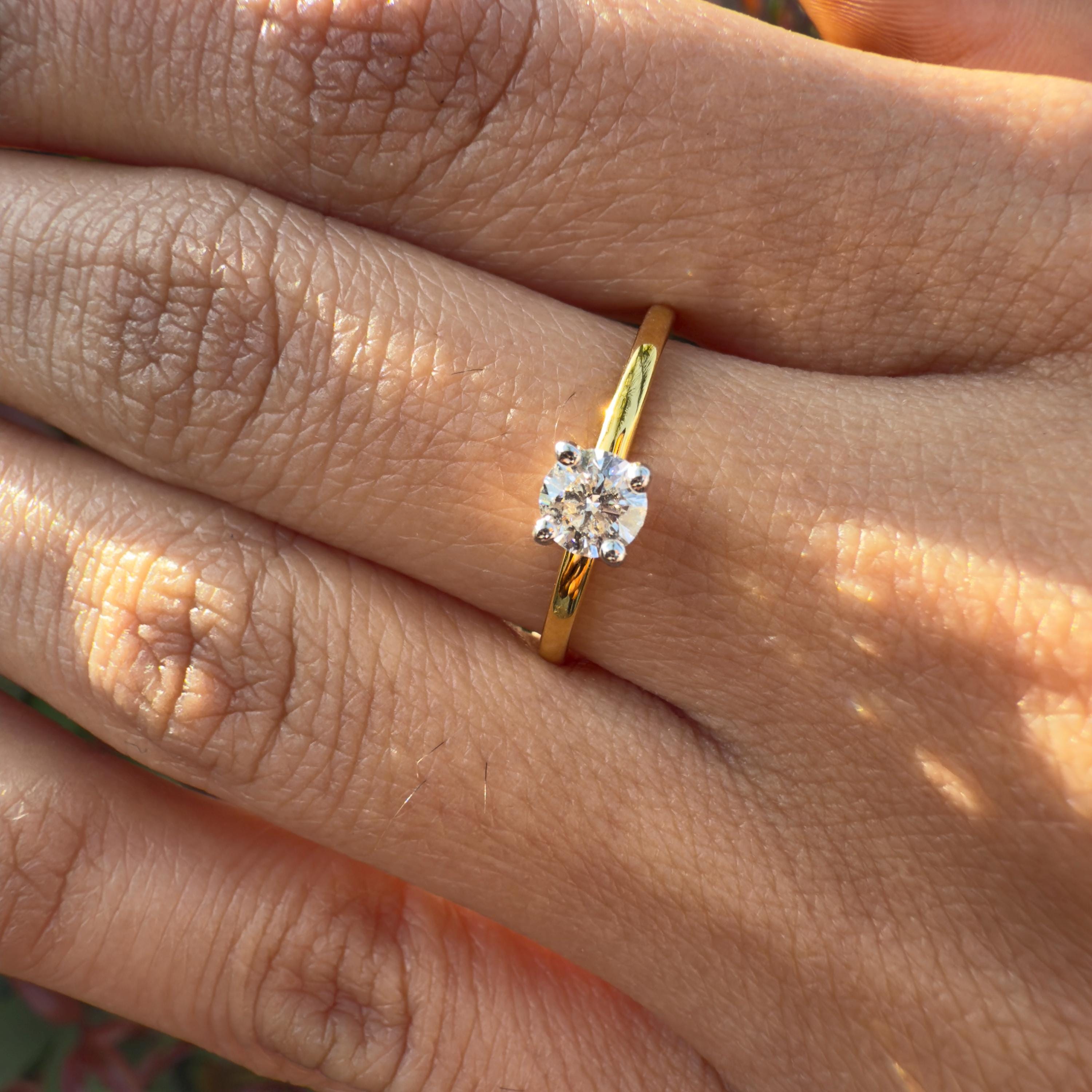 Round Cut Lab Grown Diamond Ring | Heart Solitaire Gold Ring | Romantic Anniversary & Engagement Gift for Women
