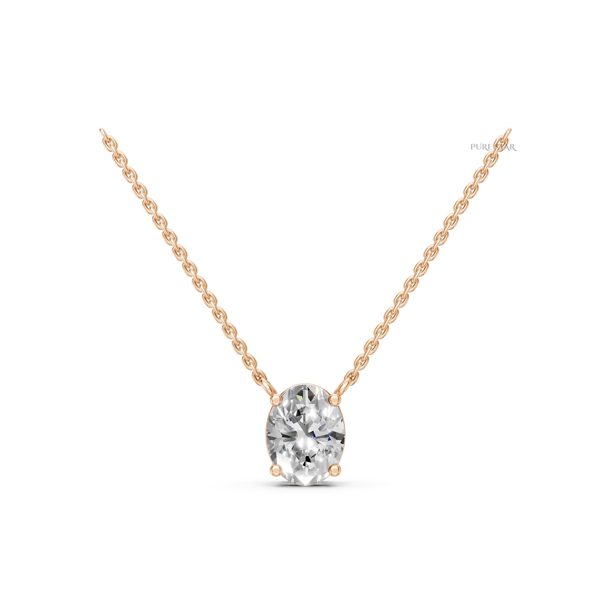 Oval Lab Grown Diamond Necklace | Solitaire Oval Diamond Pendant in 14K Gold | Luxury Anniversary Gift for Her