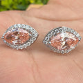 Pink Lab Grown Diamond Earrings | Marquise Halo Studs in White Gold | Luxury Mothers Day Gift for Women