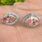 Pink Lab Grown Diamond Earrings | Marquise Halo Studs in White Gold | Luxury Mothers Day Gift for Women