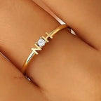 Custom Initial Letter Ring 14K Gold | Round Lab Grown Diamond Letter Ring | Yellow Gold Name Ring