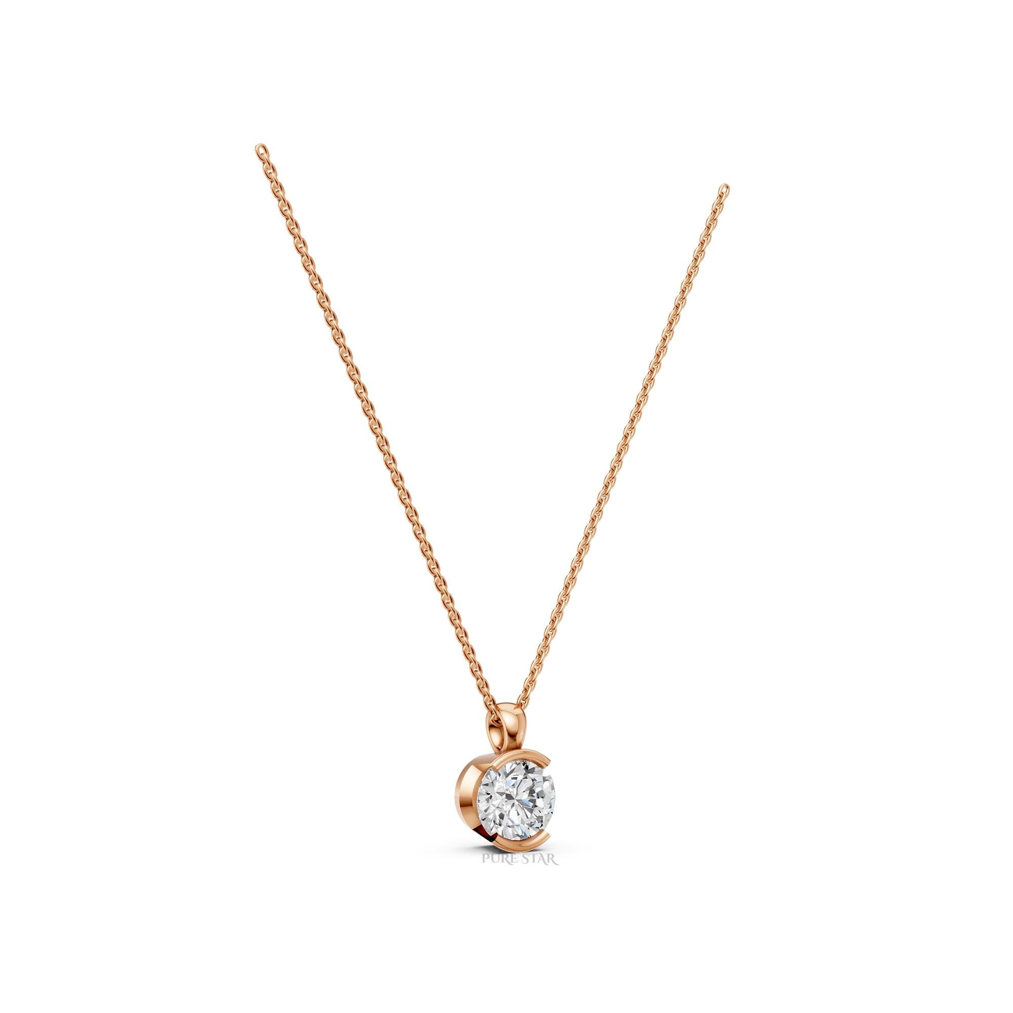Solitaire Lab Grown Diamond Pendant | Round Cut Diamond Necklace in Gold | Minimalist Anniversary Gift for Women
