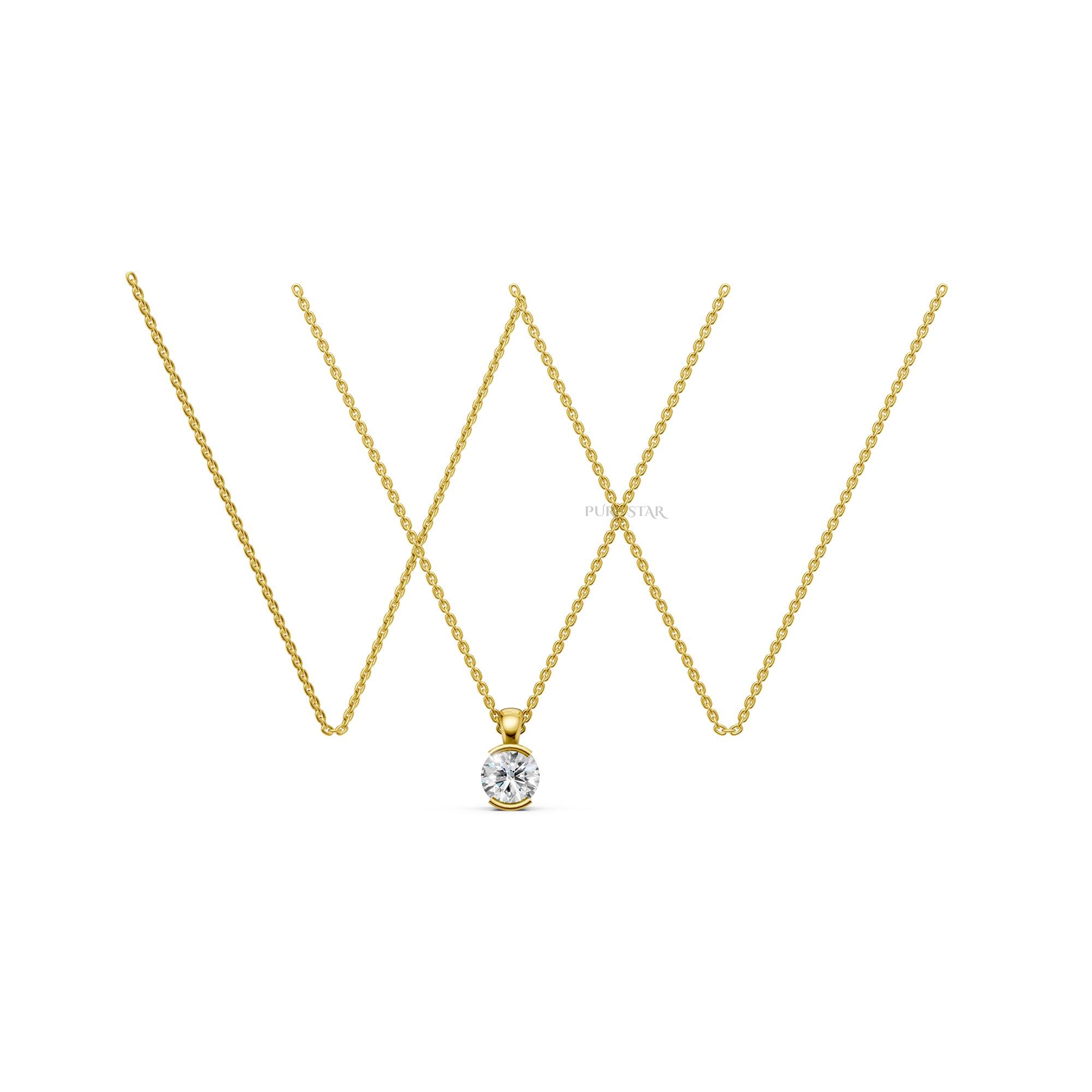 Solitaire Lab Grown Diamond Pendant | Round Cut Diamond Necklace in Gold | Minimalist Anniversary Gift for Women