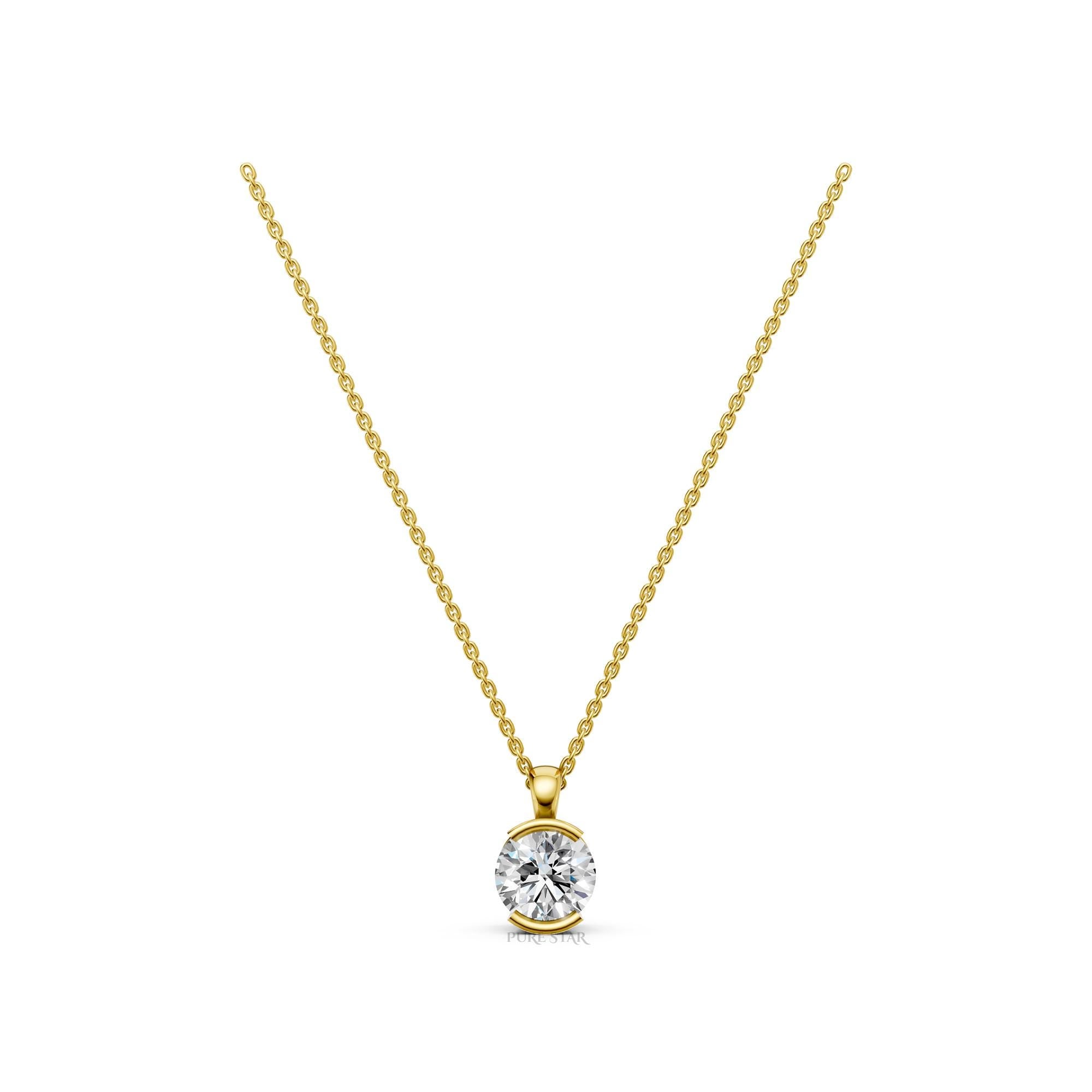 Solitaire Lab Grown Diamond Pendant | Round Cut Diamond Necklace in Gold | Minimalist Anniversary Gift for Women
