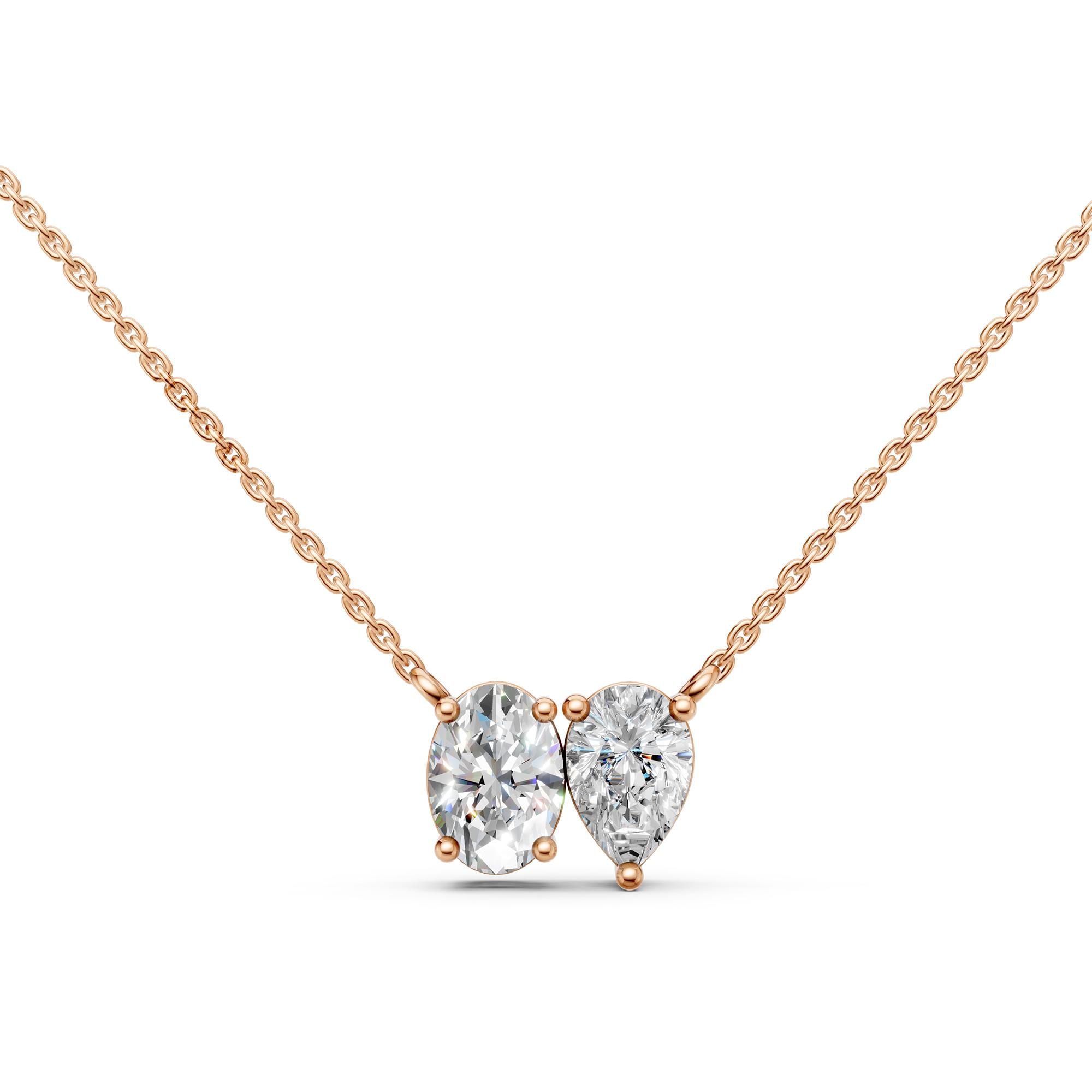 Toi Et Moi Lab Grown Diamond Pendant | Oval & Pear Two-Stone Necklace in 14K Gold | Romantic Luxury Gift for Her