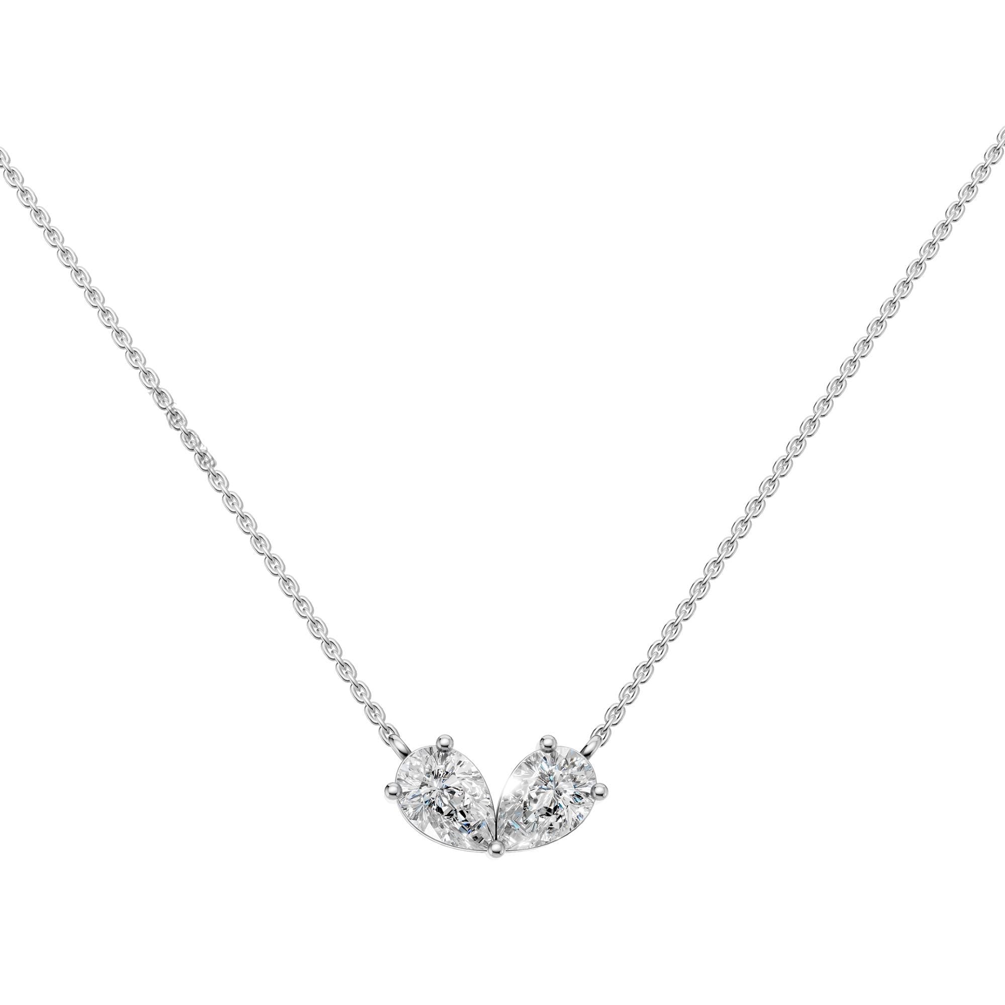 Toi et Moi Lab Grown Diamond Necklace | Pear Cut Two Stone Pendant in 14K Gold | Romantic Anniversary & Birthday Gift