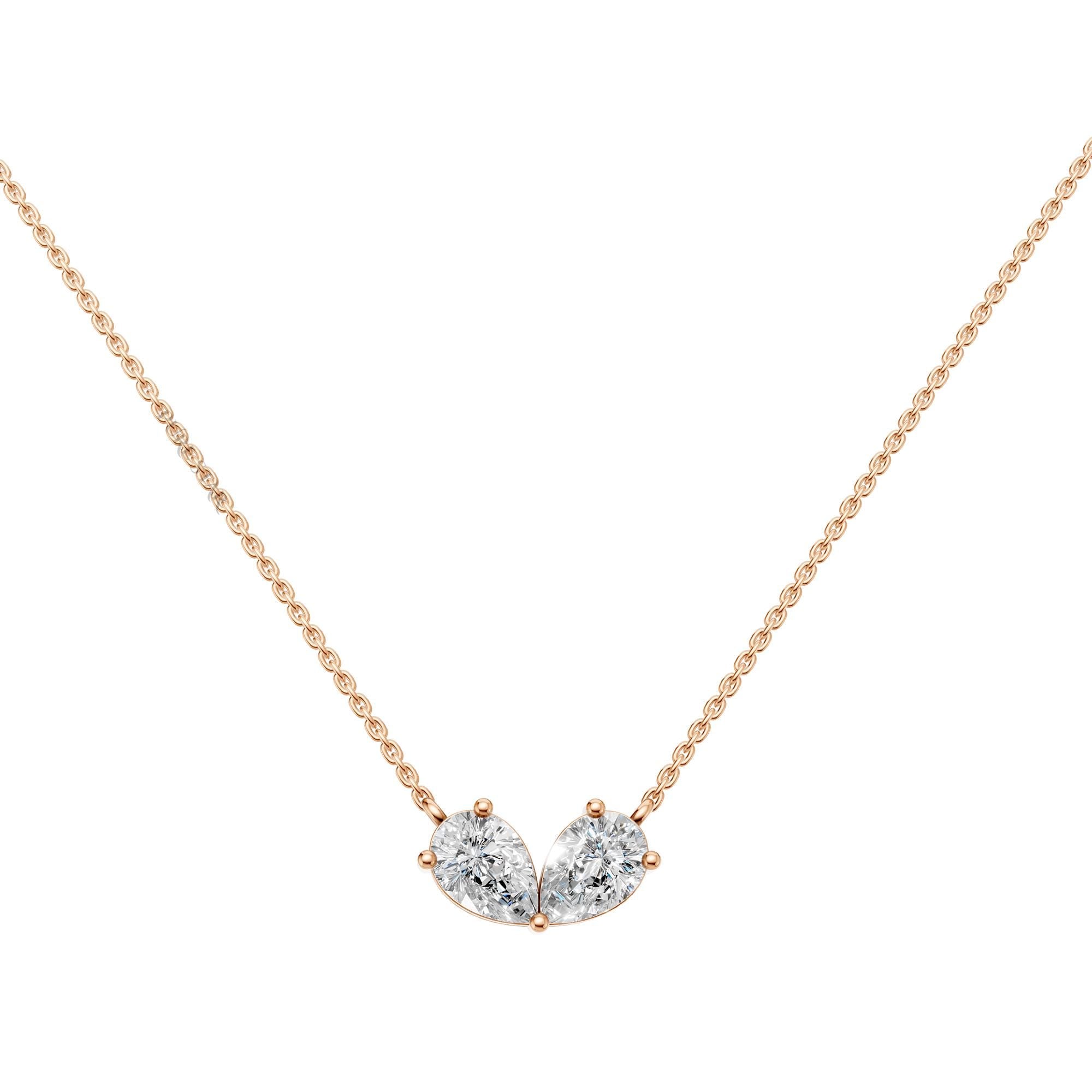 Toi et Moi Lab Grown Diamond Necklace | Pear Cut Two Stone Pendant in 14K Gold | Romantic Anniversary & Birthday Gift