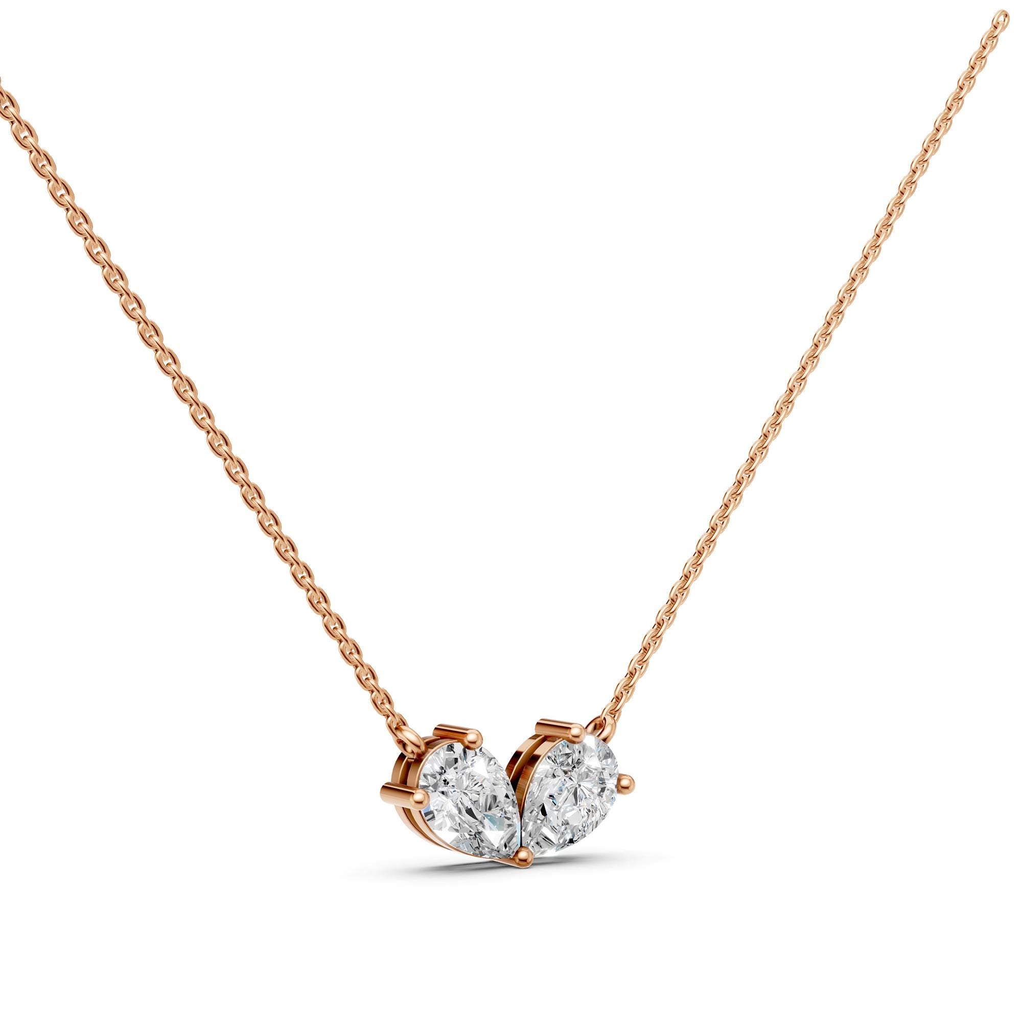 Toi et Moi Lab Grown Diamond Necklace | Pear Cut Two Stone Pendant in 14K Gold | Romantic Anniversary & Birthday Gift