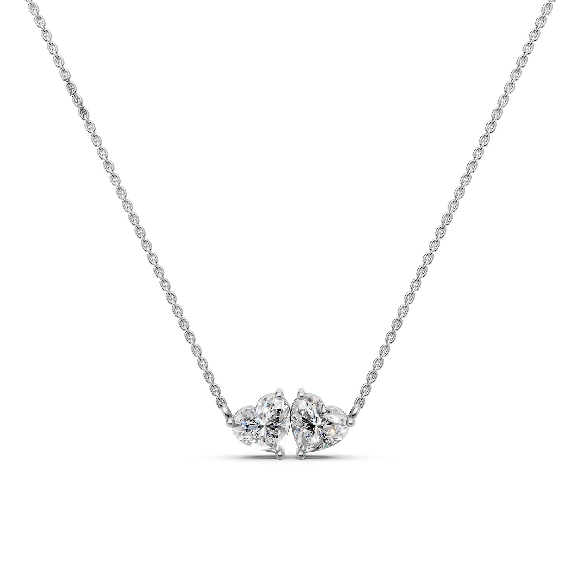 Toi Et Moi Lab Grown Diamond Pendant | Heart & Heart Two Stone 14K Gold Necklace | Romantic Anniversary Gift for Her