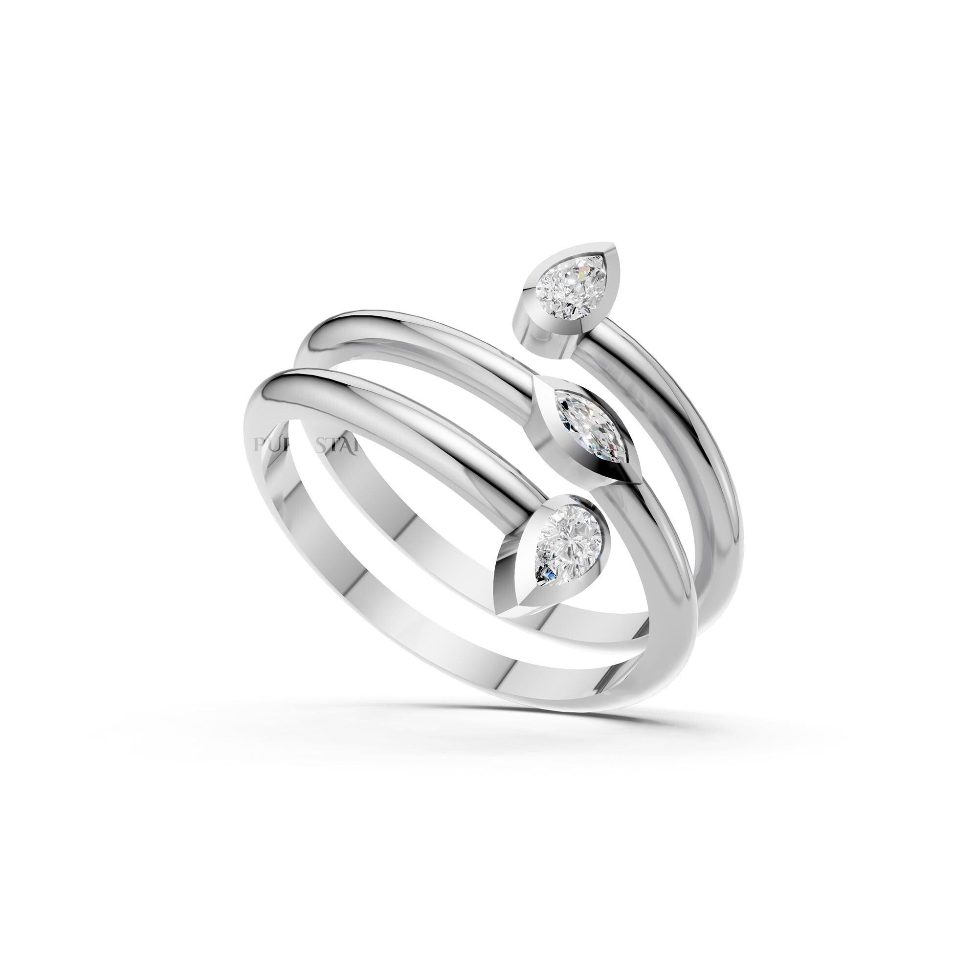 Lab Grown Diamond Marquise Pear Ring | 14K Gold Spiral Bezel Fancy Ring | Modern Anniversary & Engagement Ring for Women